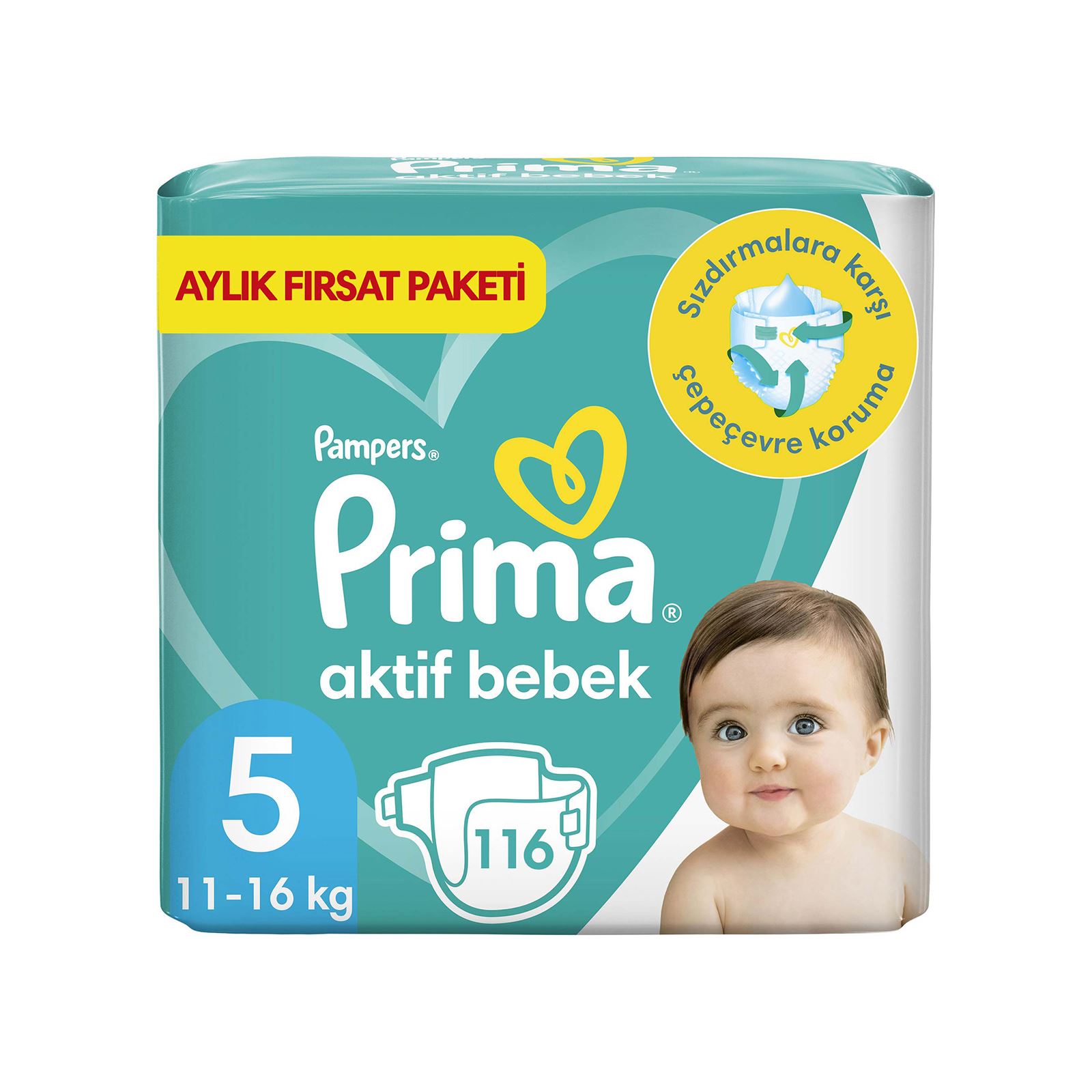 Prima Bebek Bezi Aktif Bebek 5 Beden 116 Adet Junior Aylık Fırsat Paketi