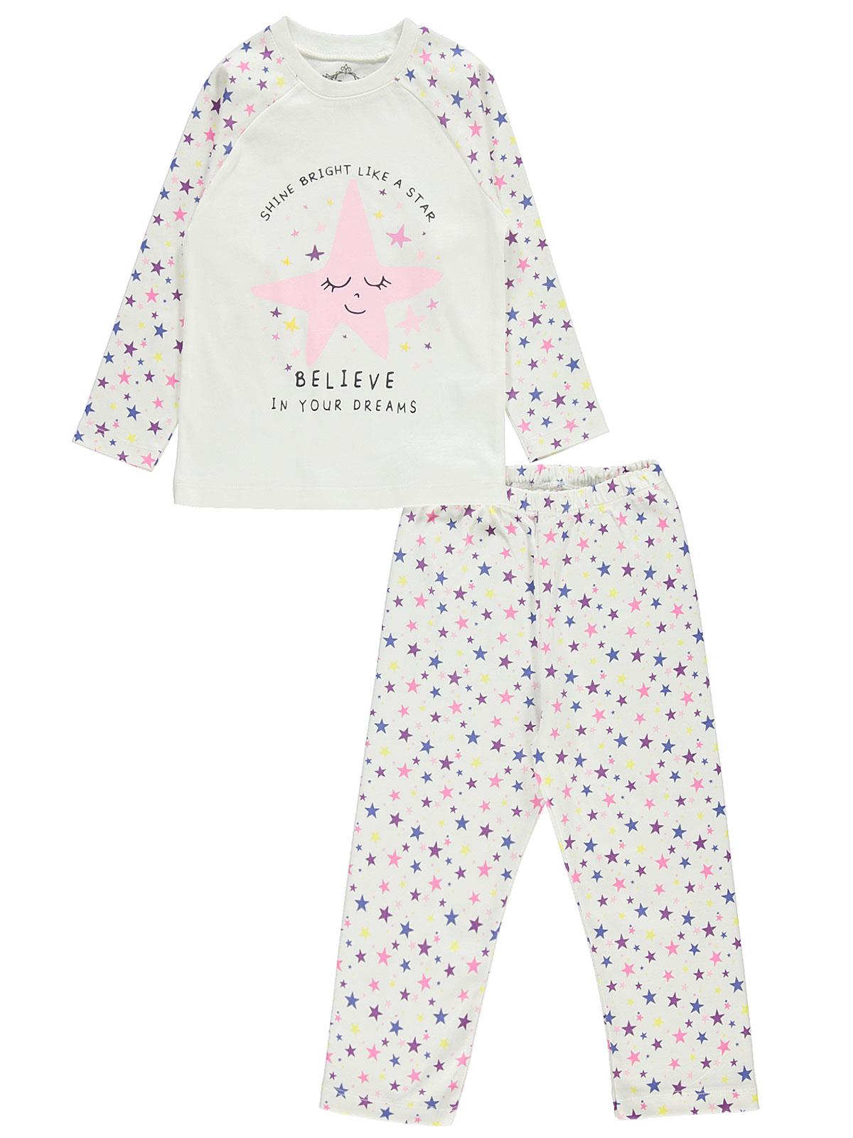 Cvl Kız Çocuk Pijama Takımı 2-5 Yaş Ekru