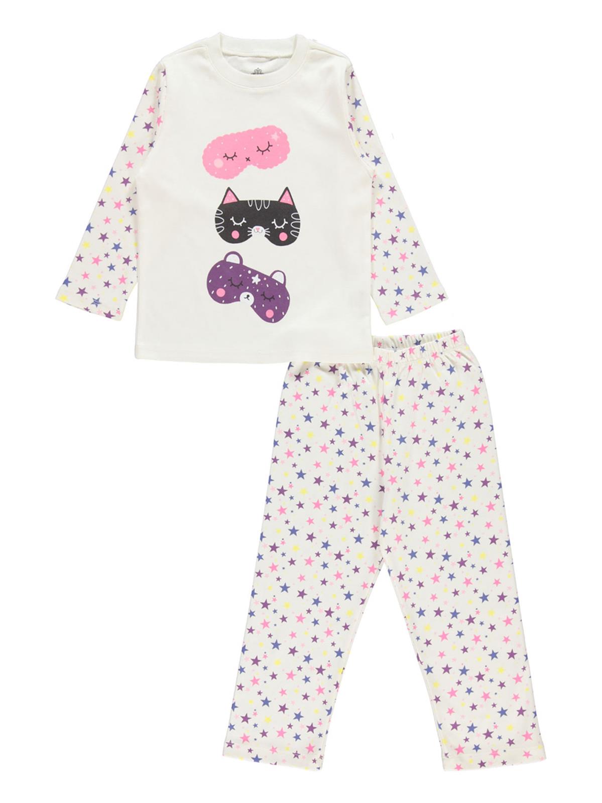 Cvl Kız Çocuk Pijama Takımı 2-5 Yaş Ekru