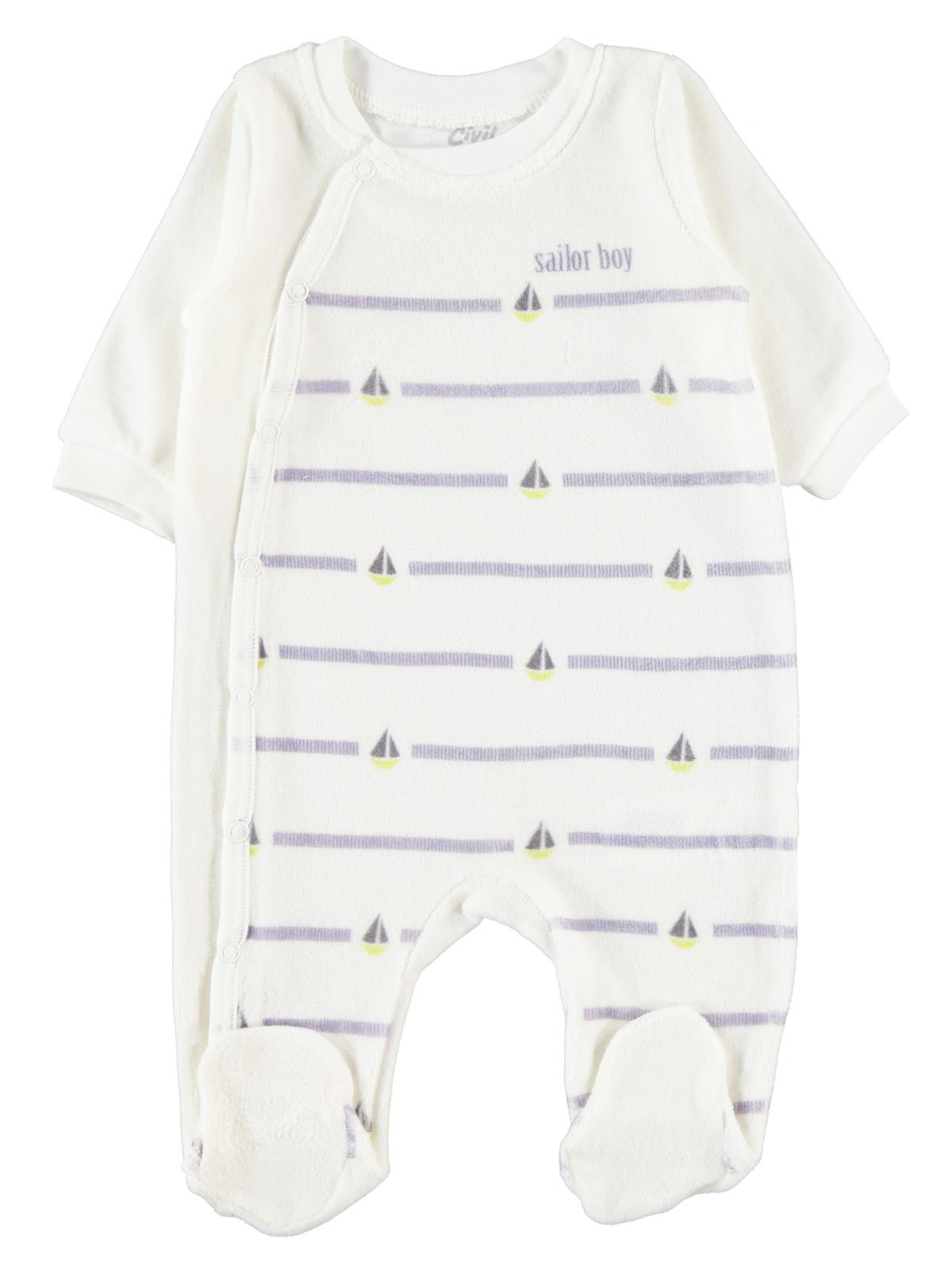 Civil Baby Erkek Bebek Patikli Tulum 0-6 Ay Ekru-İndigo