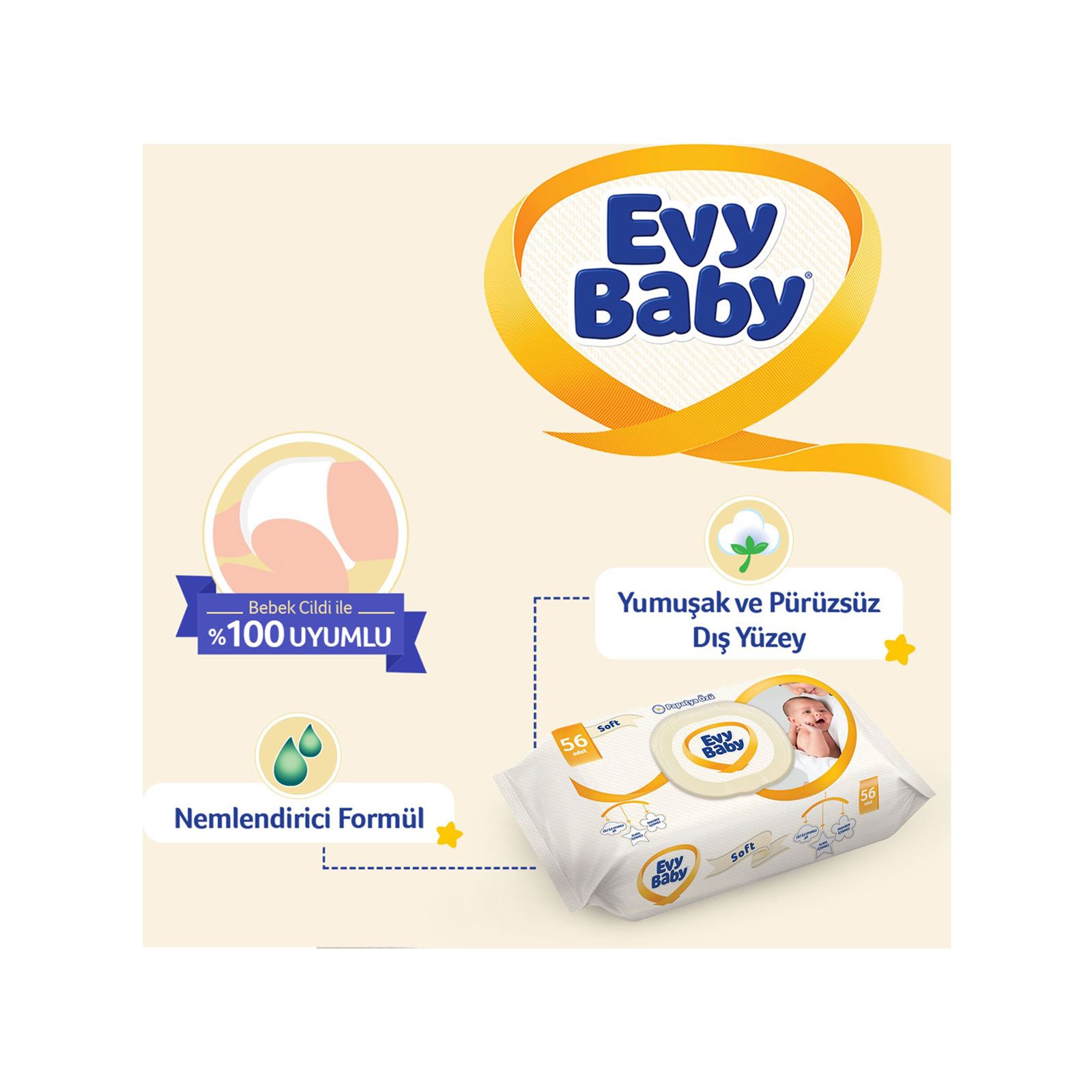 Evy Baby Soft Islak Havlu 12'li Aylık Ekonomik Paket 672 Yaprak