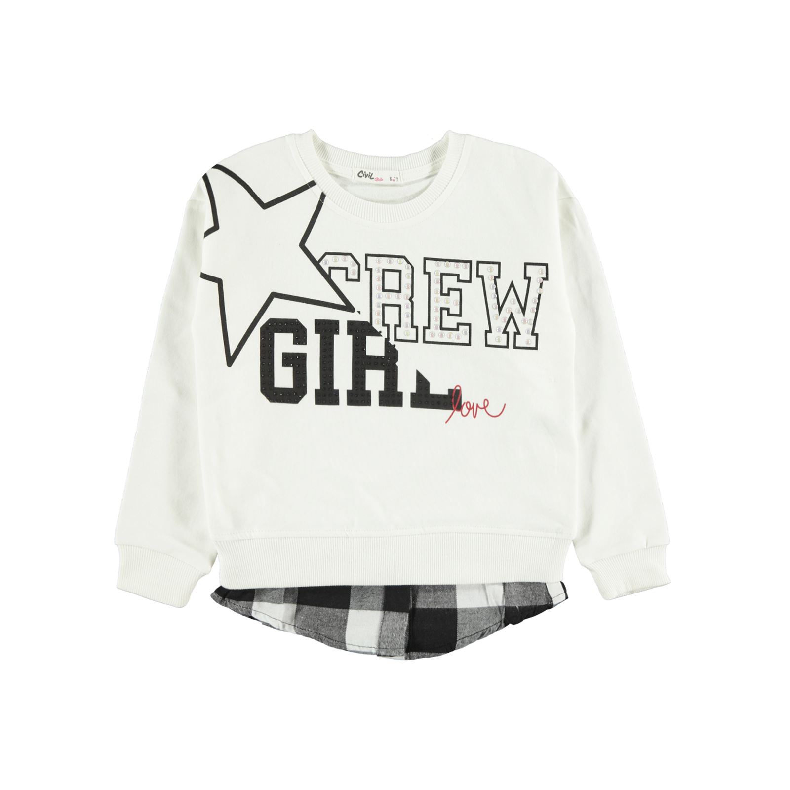 Civil Girls Kız Çocuk Sahte Gömlekli Sweatshirt 6-9 Yaş Ekru