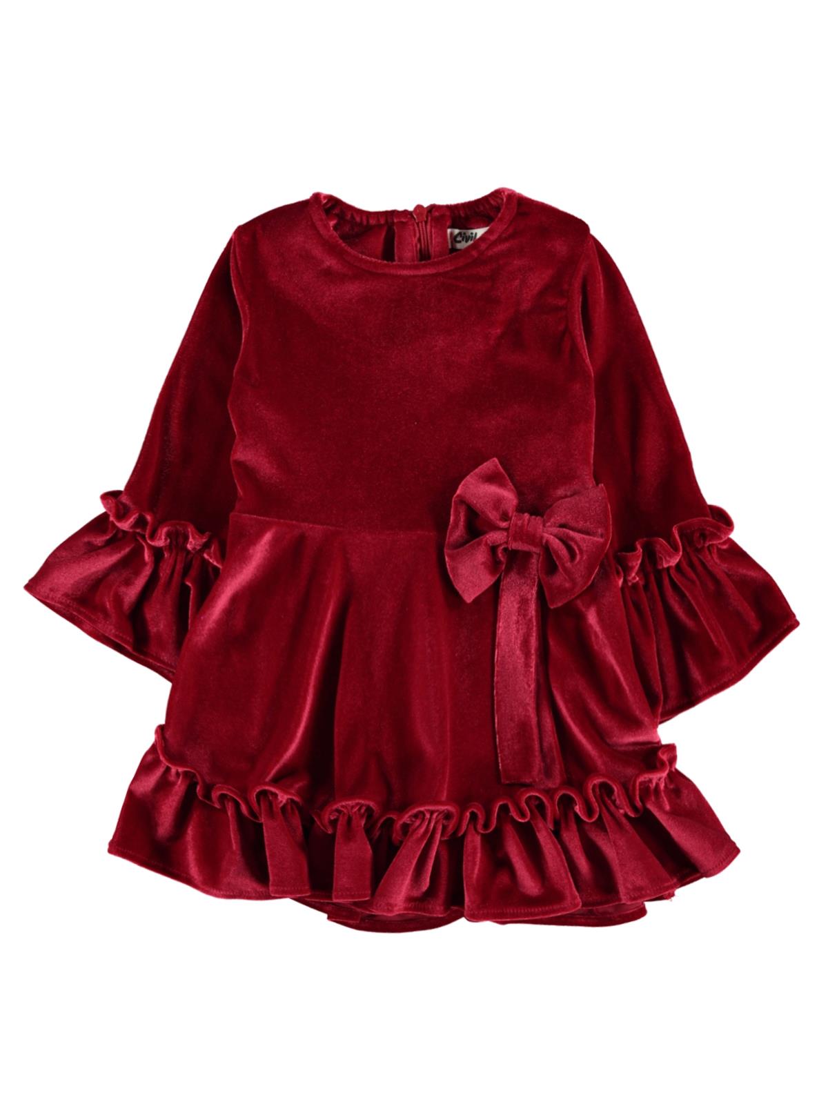 Civil Girls Kız Çocuk Kadife Elbise 2-5 Yaş Kırmızı