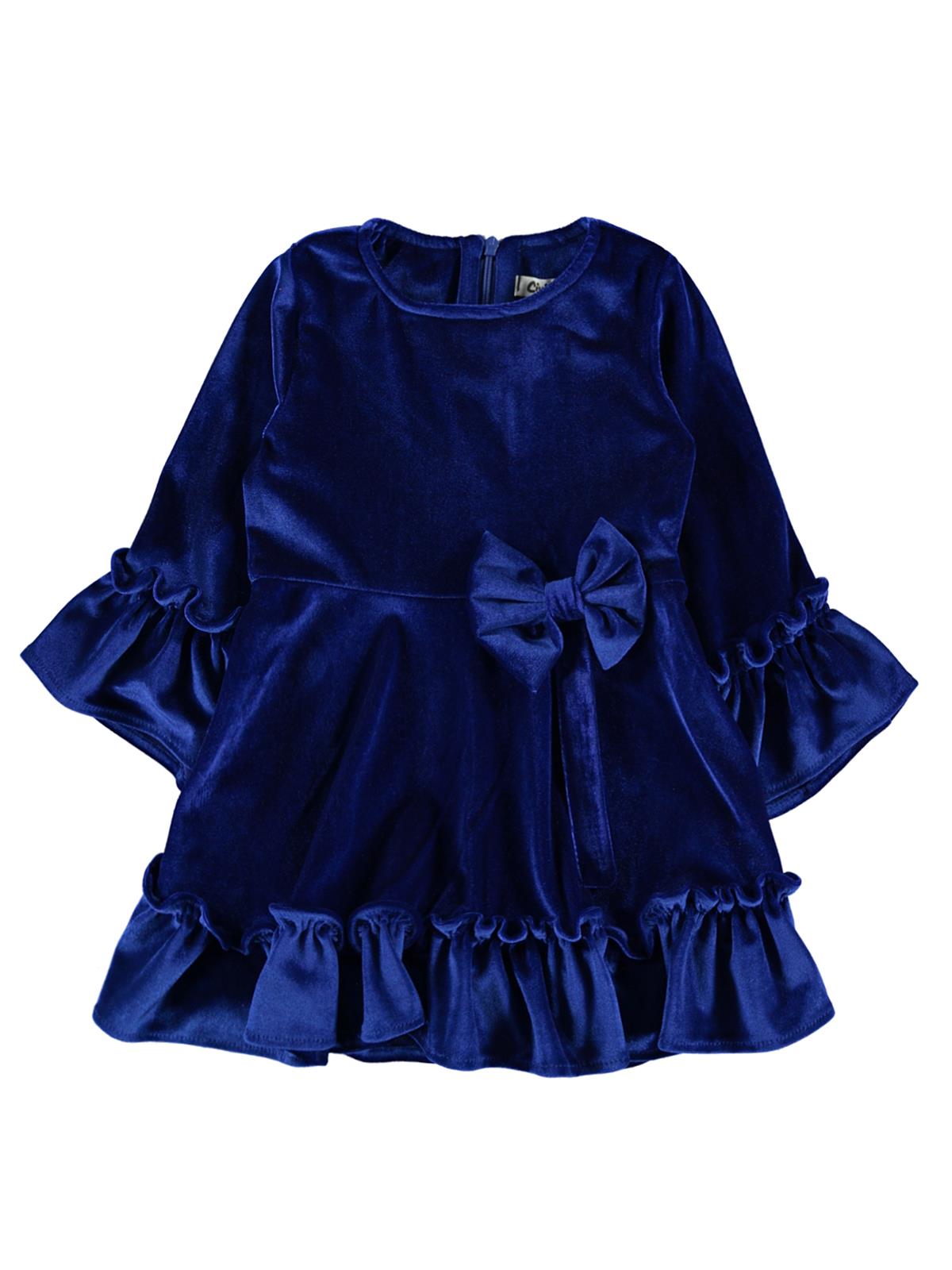 Civil Girls Kız Çocuk Kadife Elbise 2-5 Yaş Saks Mavisi