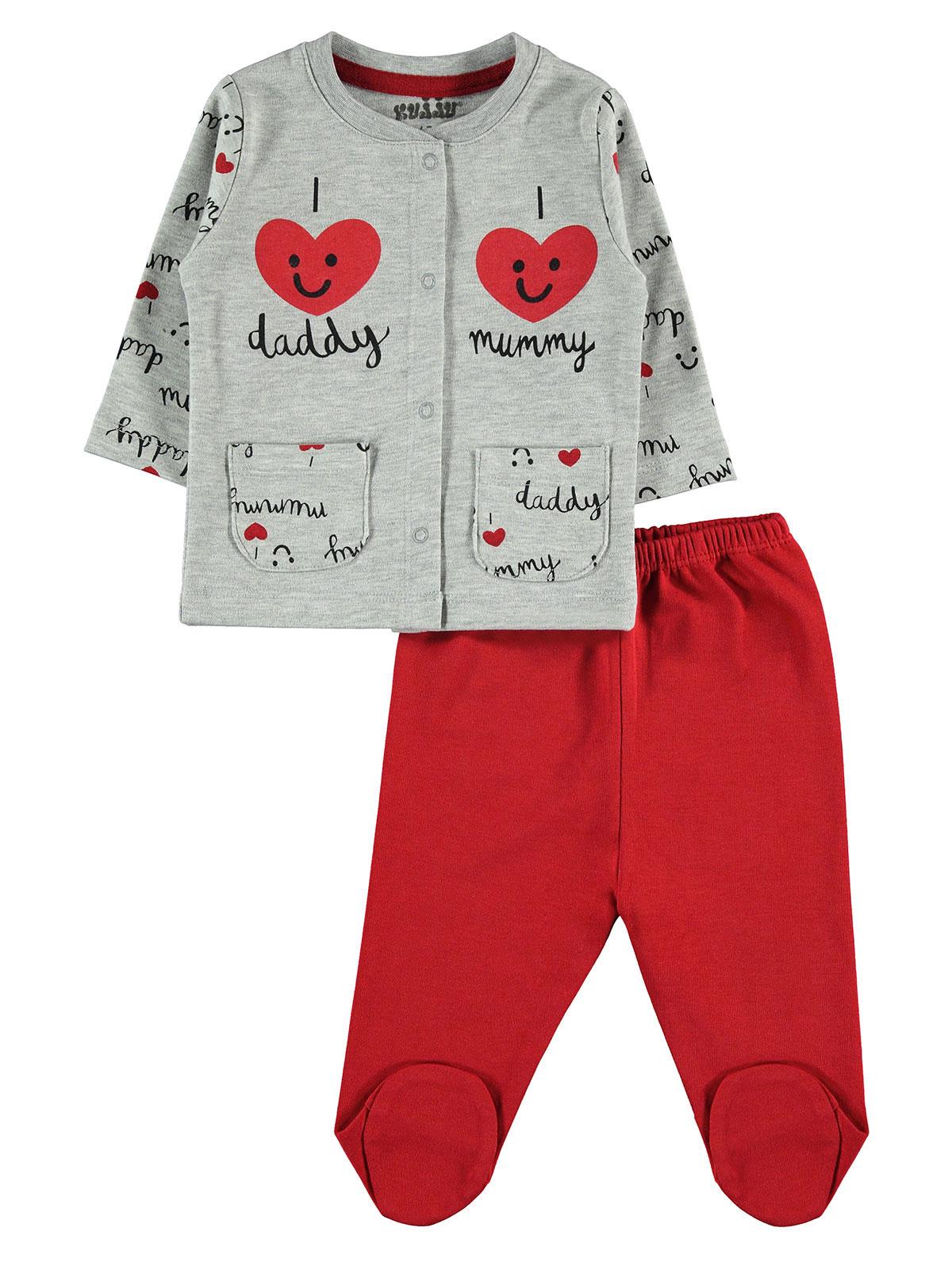 Kujju Kız Bebek Pijama Takımı 3-6 Ay Gri