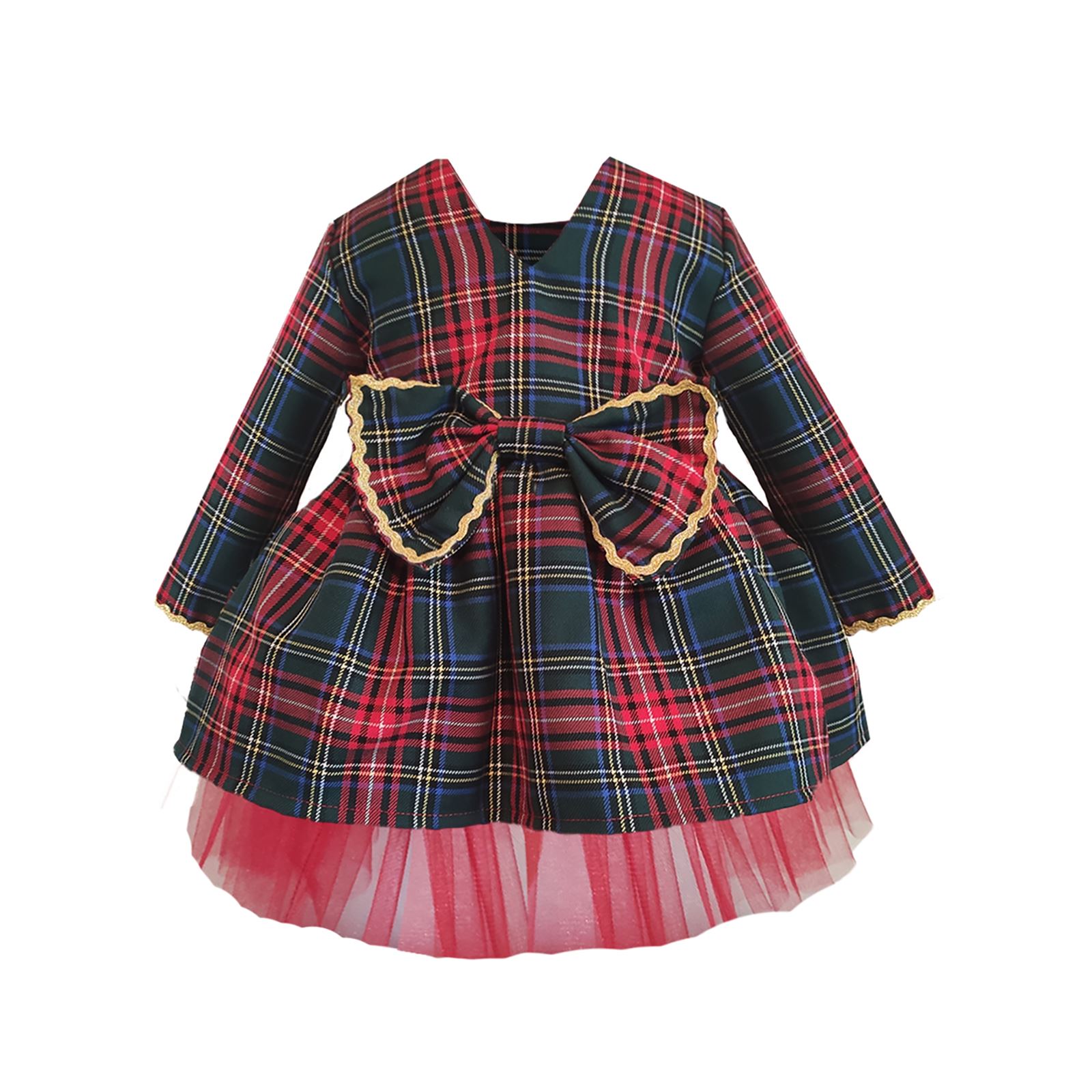 Shecco Babba Kız Çocuk Elbise Tütü Fiyonklu 1-5 Yaş Kırmızı