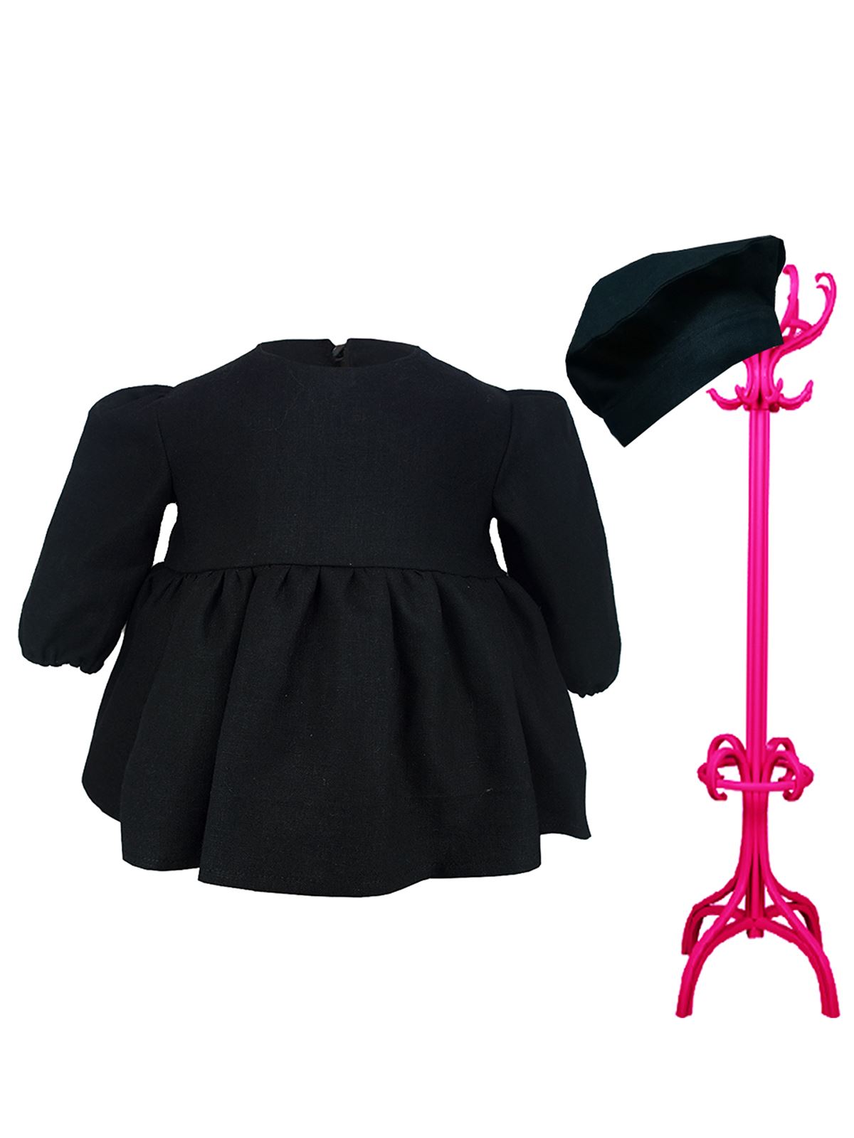 Shecco Babba Kız Çocuk Elbise Şapka Takım Uzun Kollu 1-8 Yaş Siyah
