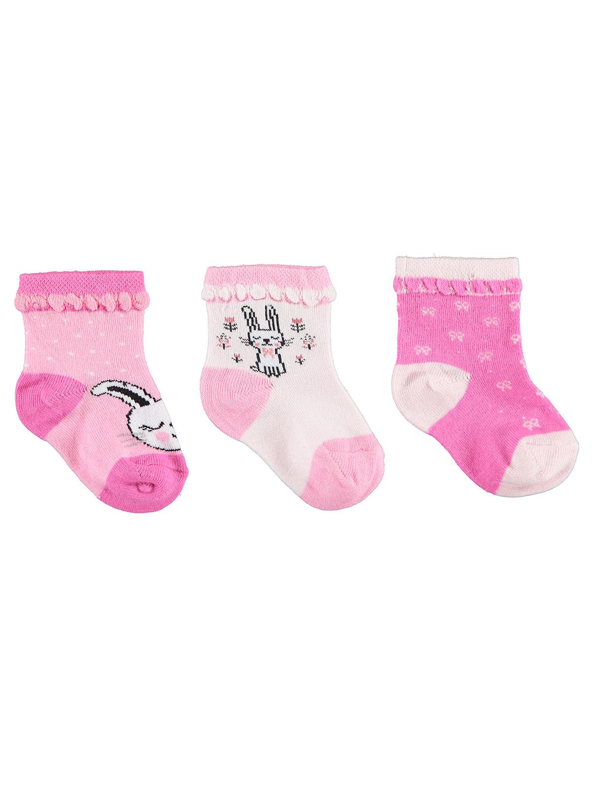 Civil Baby Kız Bebek 3'lü Çorap Set 0-18 Ay Fuşya
