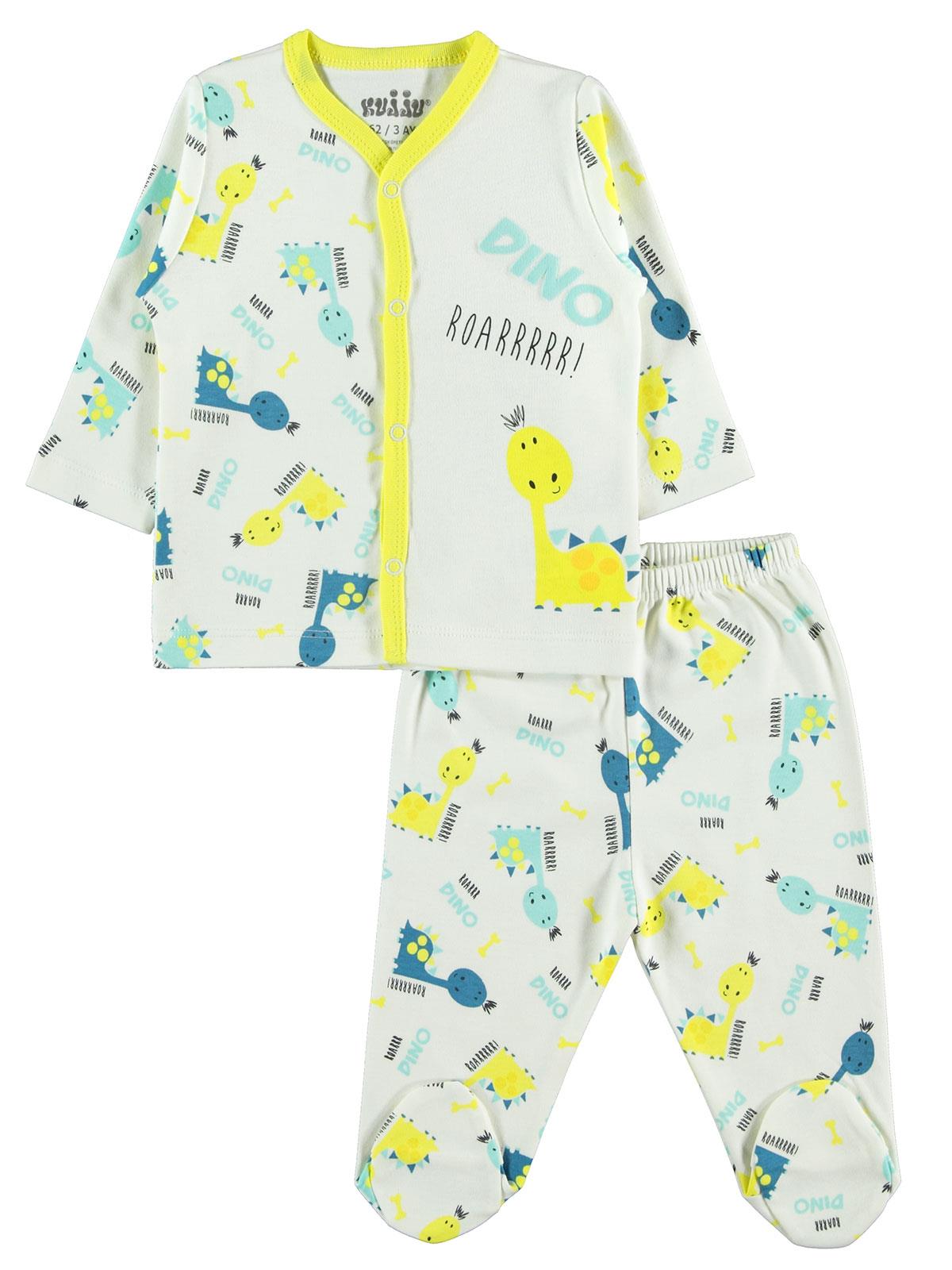 Kujju Erkek Bebek Patikli Pijama Takımı 3-6 Ay Sarı