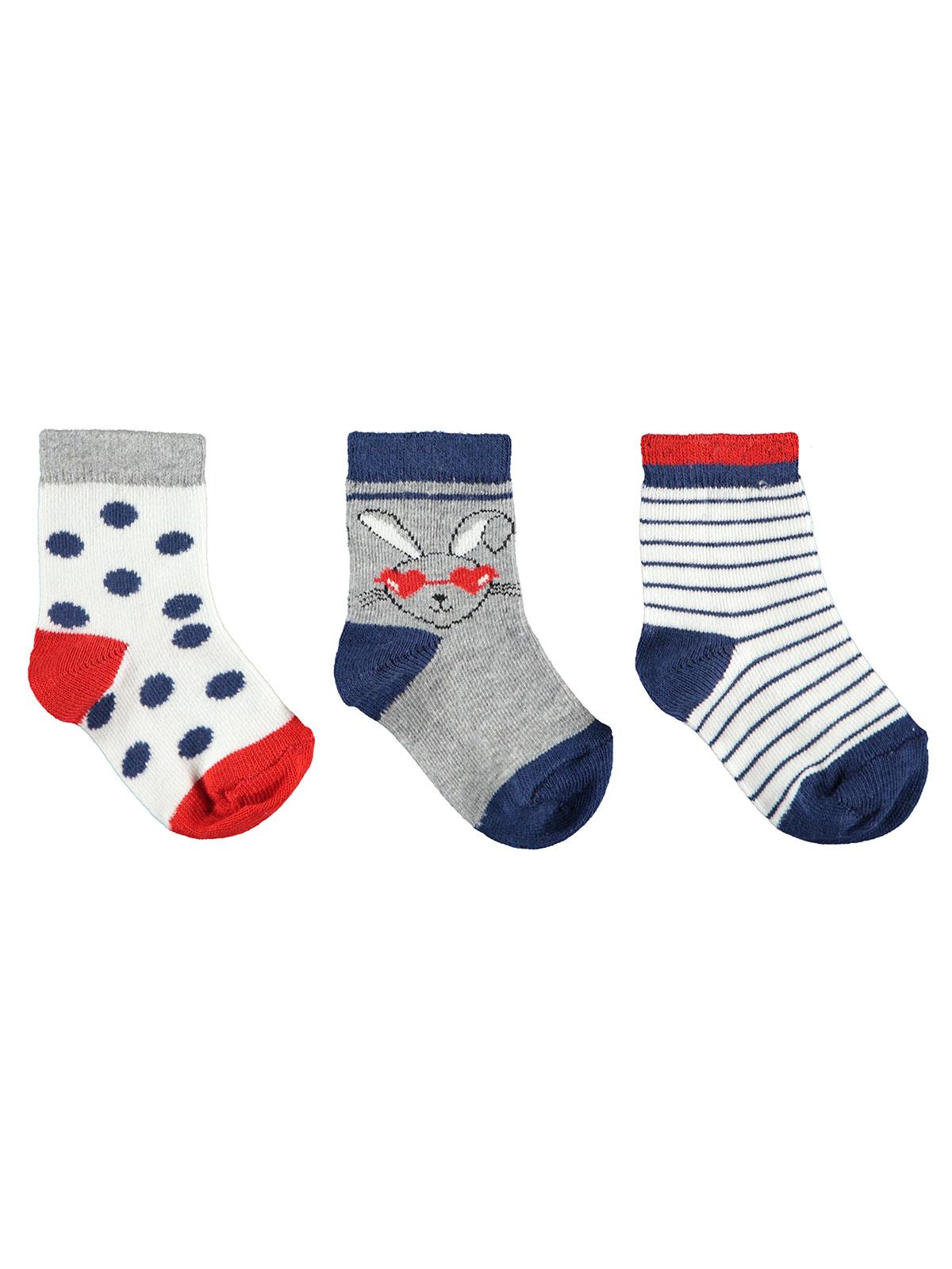 Civil Baby Kız Bebek 3'lü Çorap Set 0-24 Ay Gri