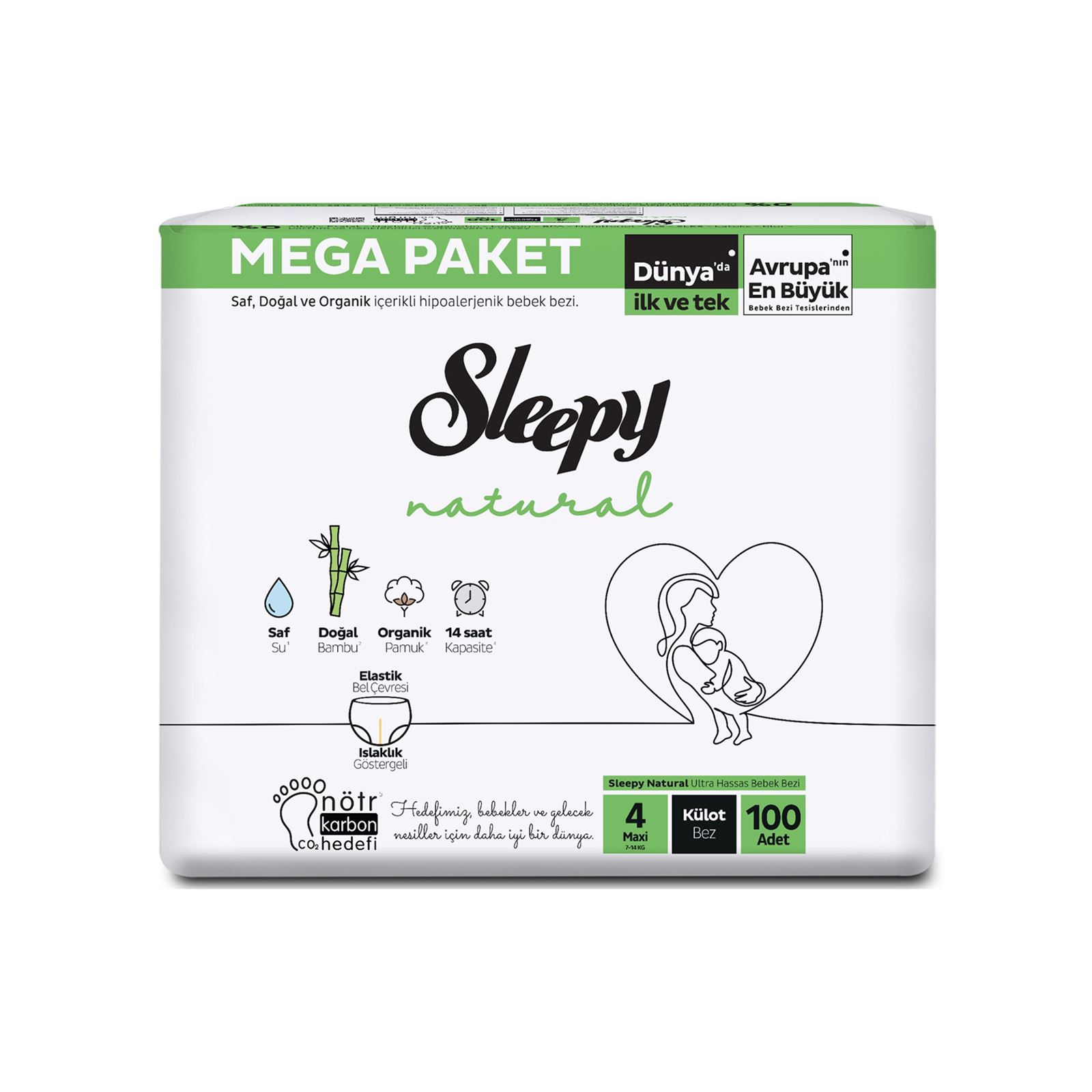 Sleepy Natural Mega Paket 4 Beden Maxi Külot Bez 100 Adet
