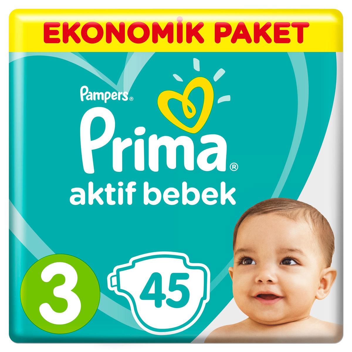 Prima Bebek Bezi Aktif Bebek 3 Beden Midi 45 Adet Ekonomik Paket