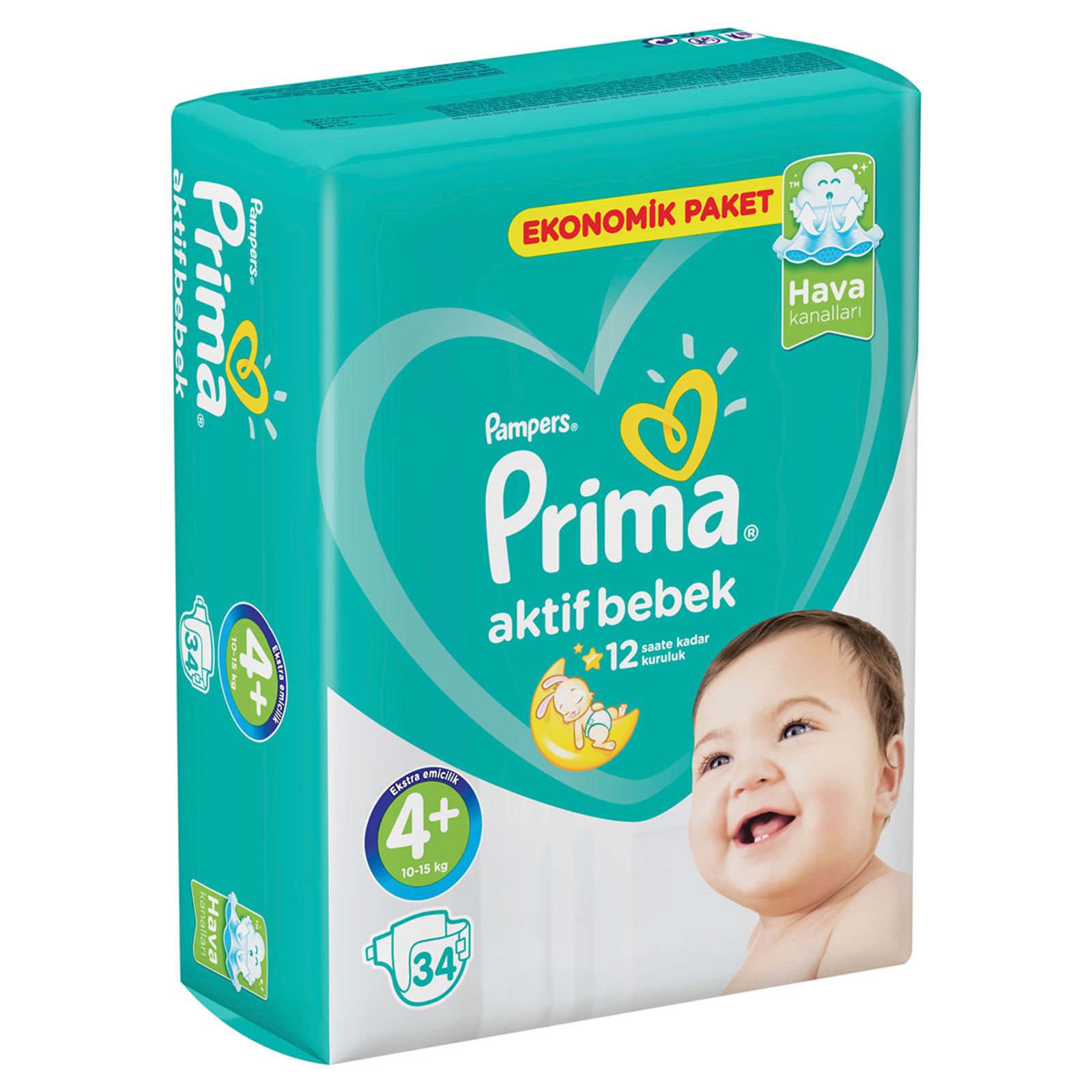 Prima Bebek Bezi Aktif Bebek 4+ Beden Maxi Plus 34 Adet Ekonomik Paket