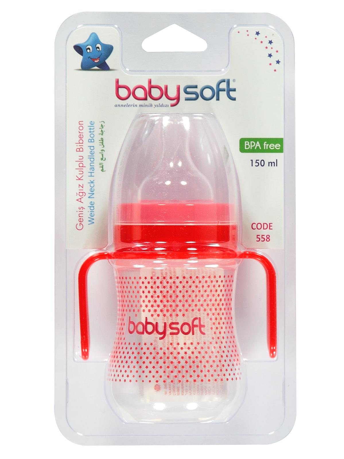 Baby Soft Geniş Ağız Kulplu PP Biberon 150 ml Kırmızı