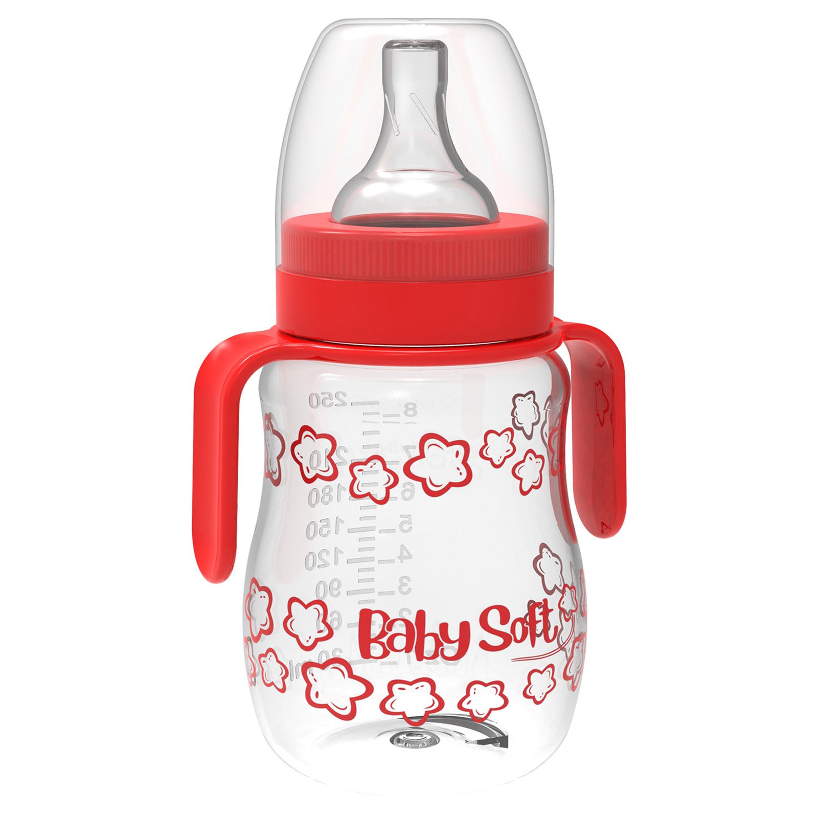 Baby Soft Geniş Ağız Kulplu PP Biberon 250 ml Kırmızı