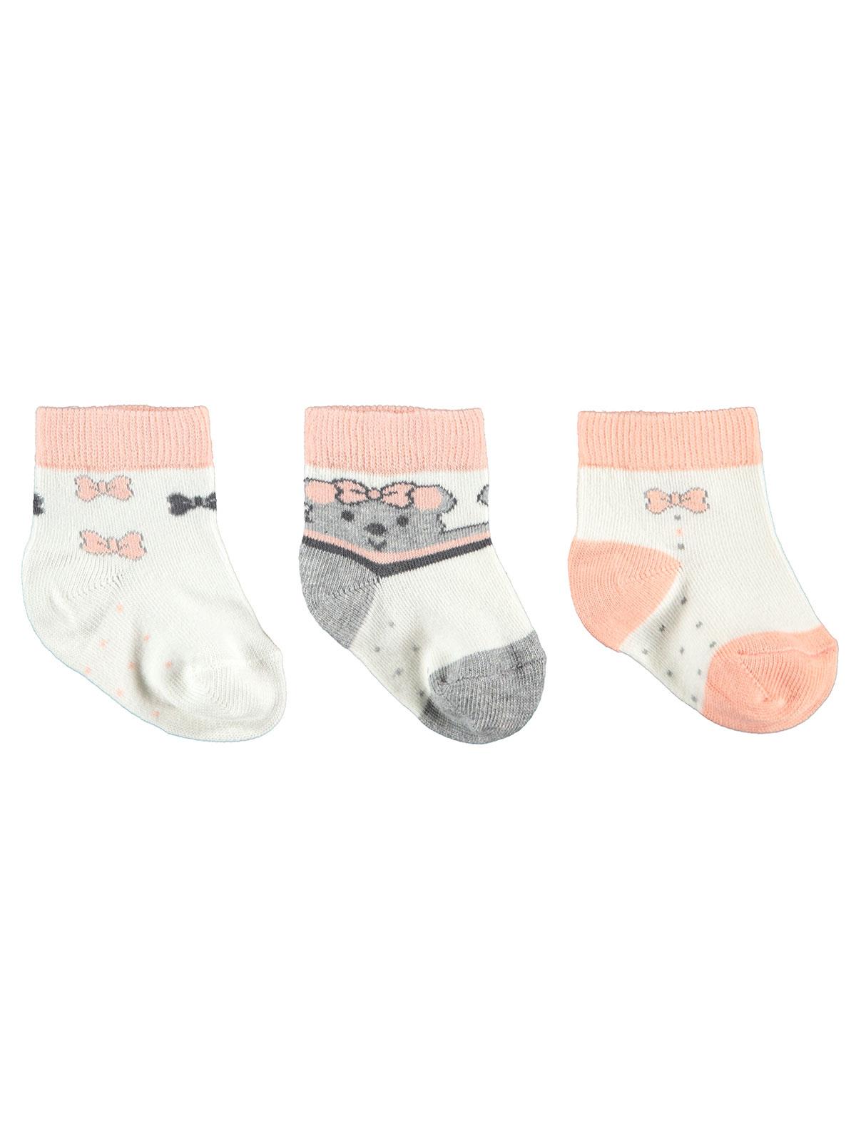 Civil Baby Kız Bebek 3'lü Çorap Set 0-12 Ay Yavruağzı