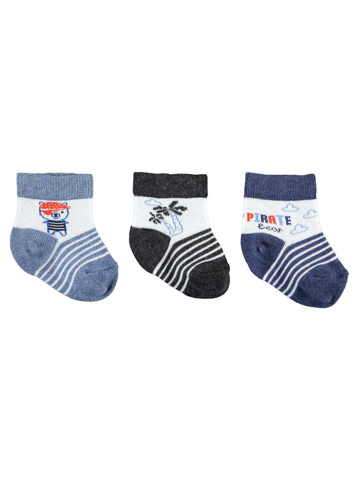 Civil Baby Erkek Bebek 3'lü Çorap Set 0-12 Ay Mavi