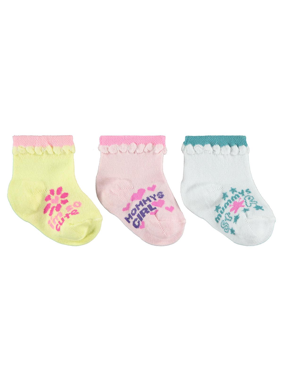 Civil Baby Kız Bebek 3'lü Çorap Set 0-24 Ay Sarı