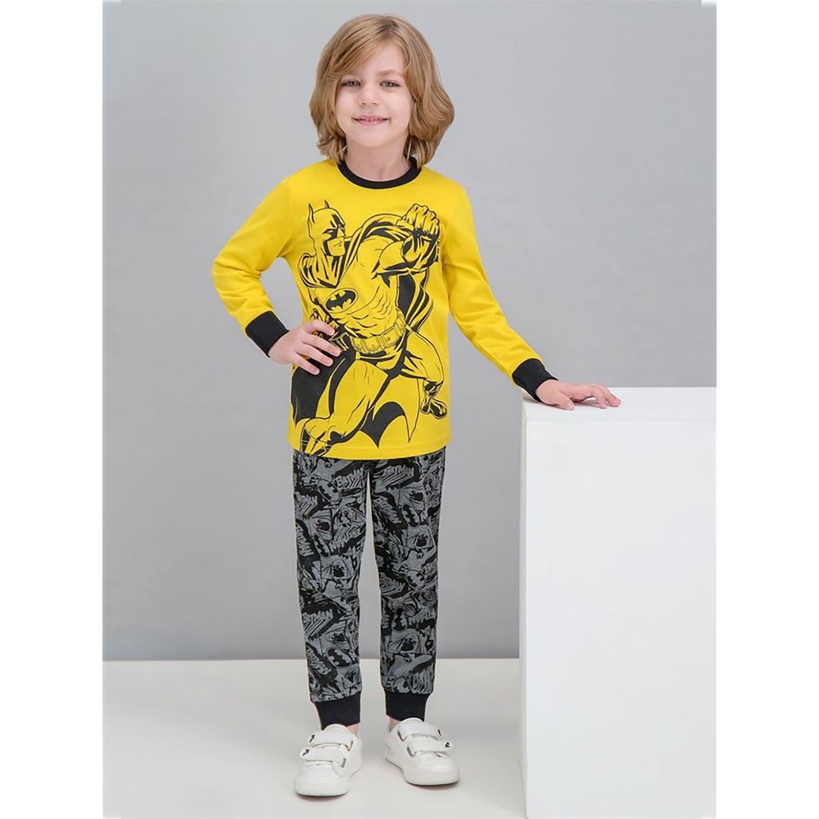 Batman Erkek Çocuk Pijama Takımı 6-12 Yaş Sarı