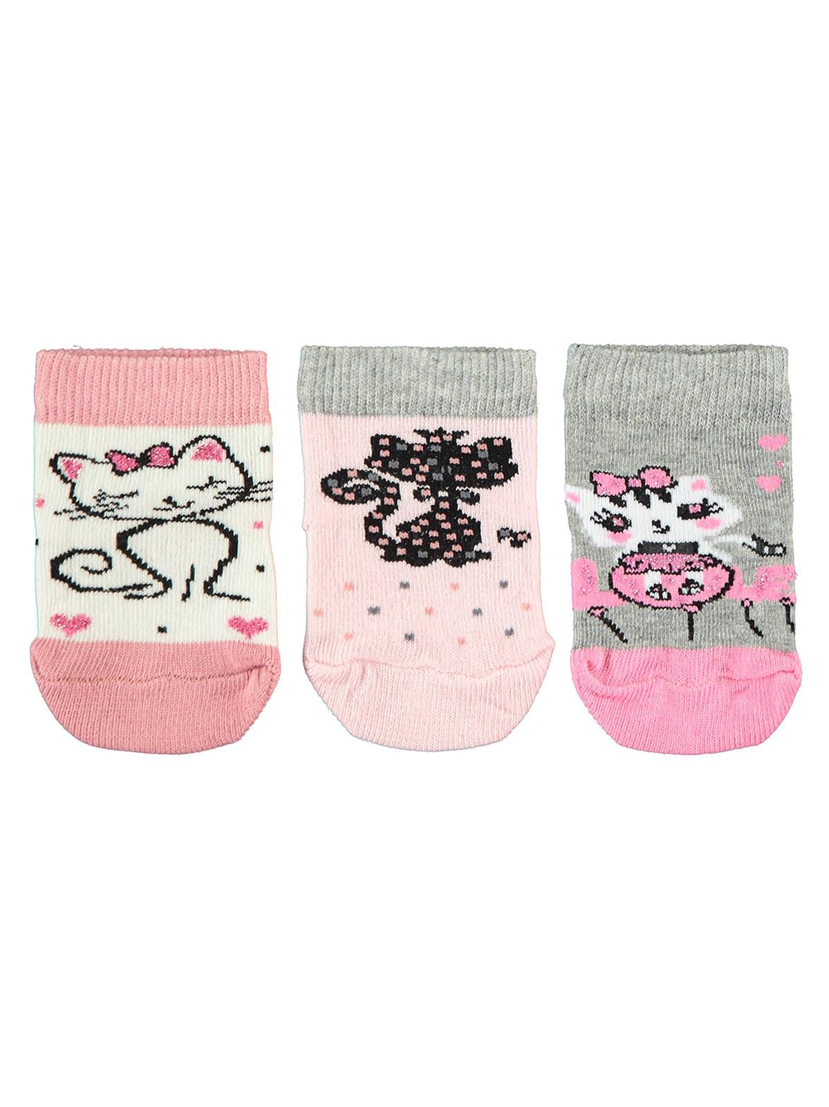 Civil Baby Kız Bebek 3'lü Çorap Set 0-18 Ay Gri