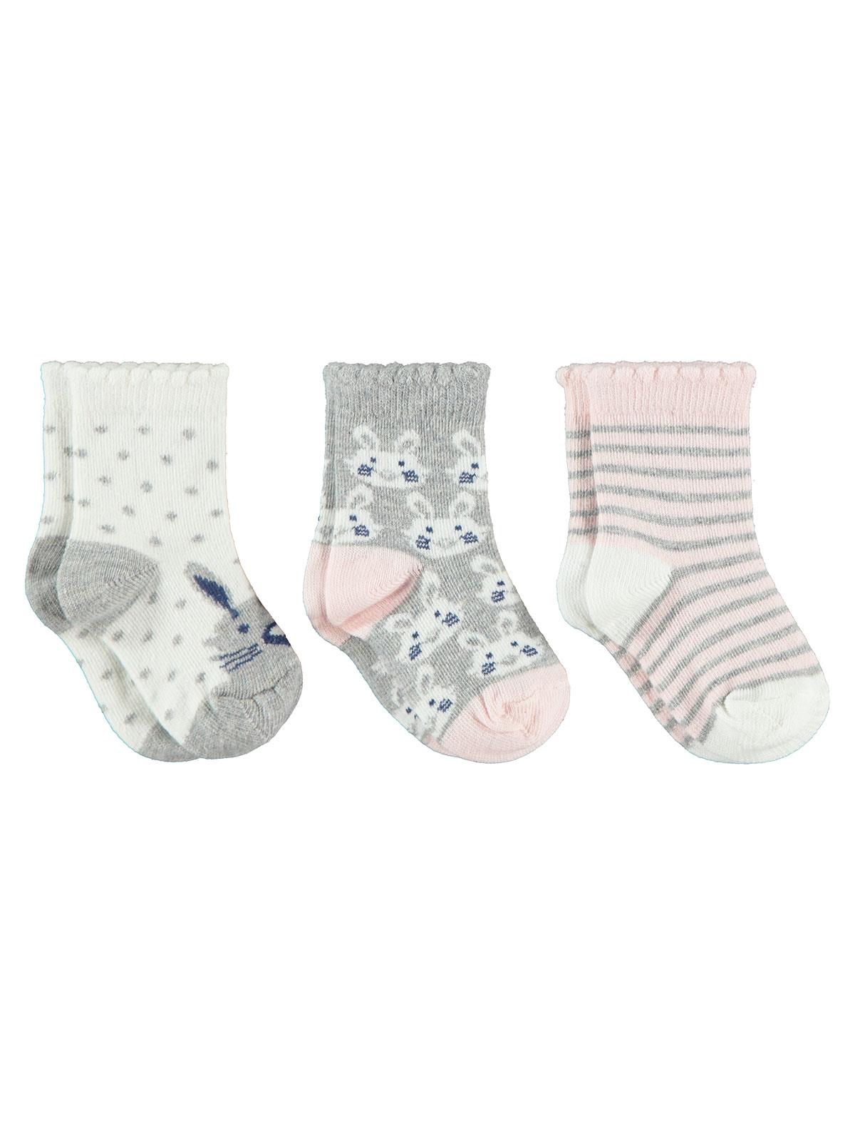 Civil Baby Kız Bebek 3'lü Çorap Set 0-24 Ay Ekru