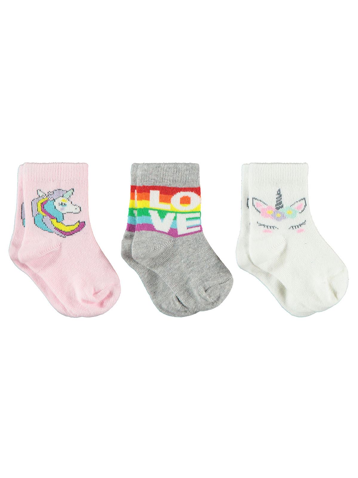Civil Baby Kız Bebek 3'lü Çorap Set 0-24 Ay Gri
