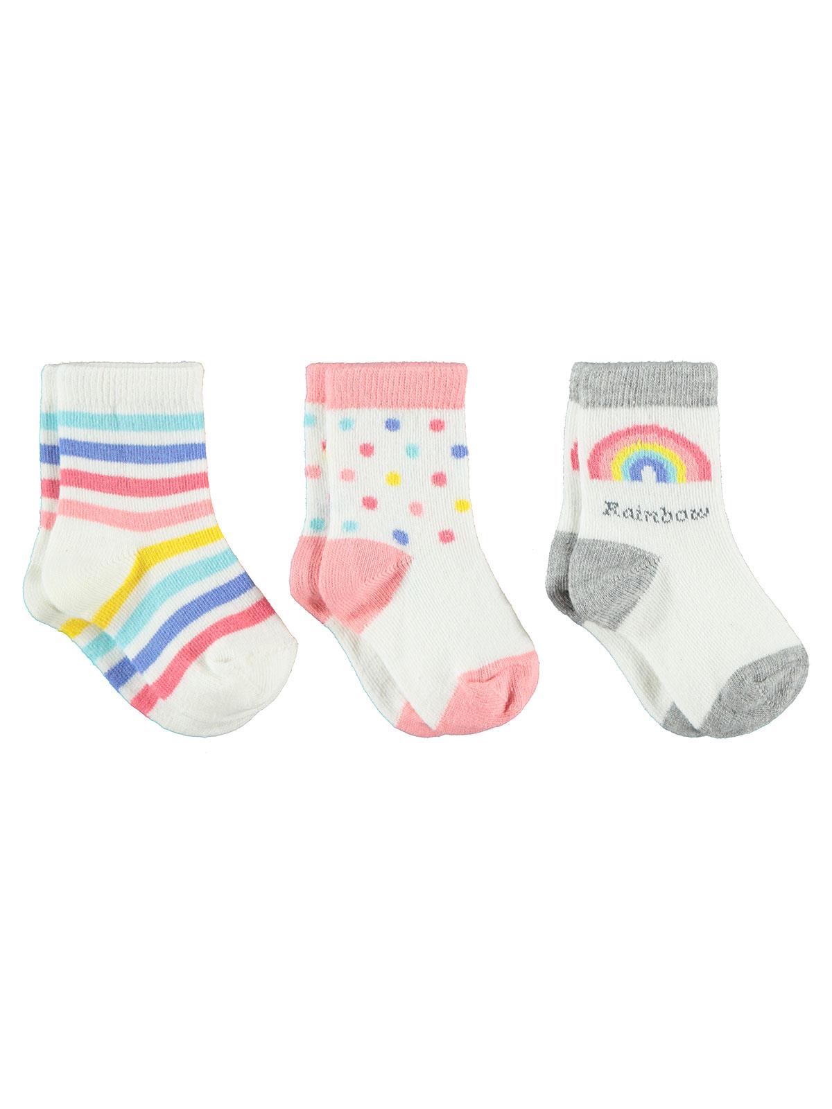 Civil Baby Kız Bebek 3'lü Çorap Set 0-24 Ay Ekru