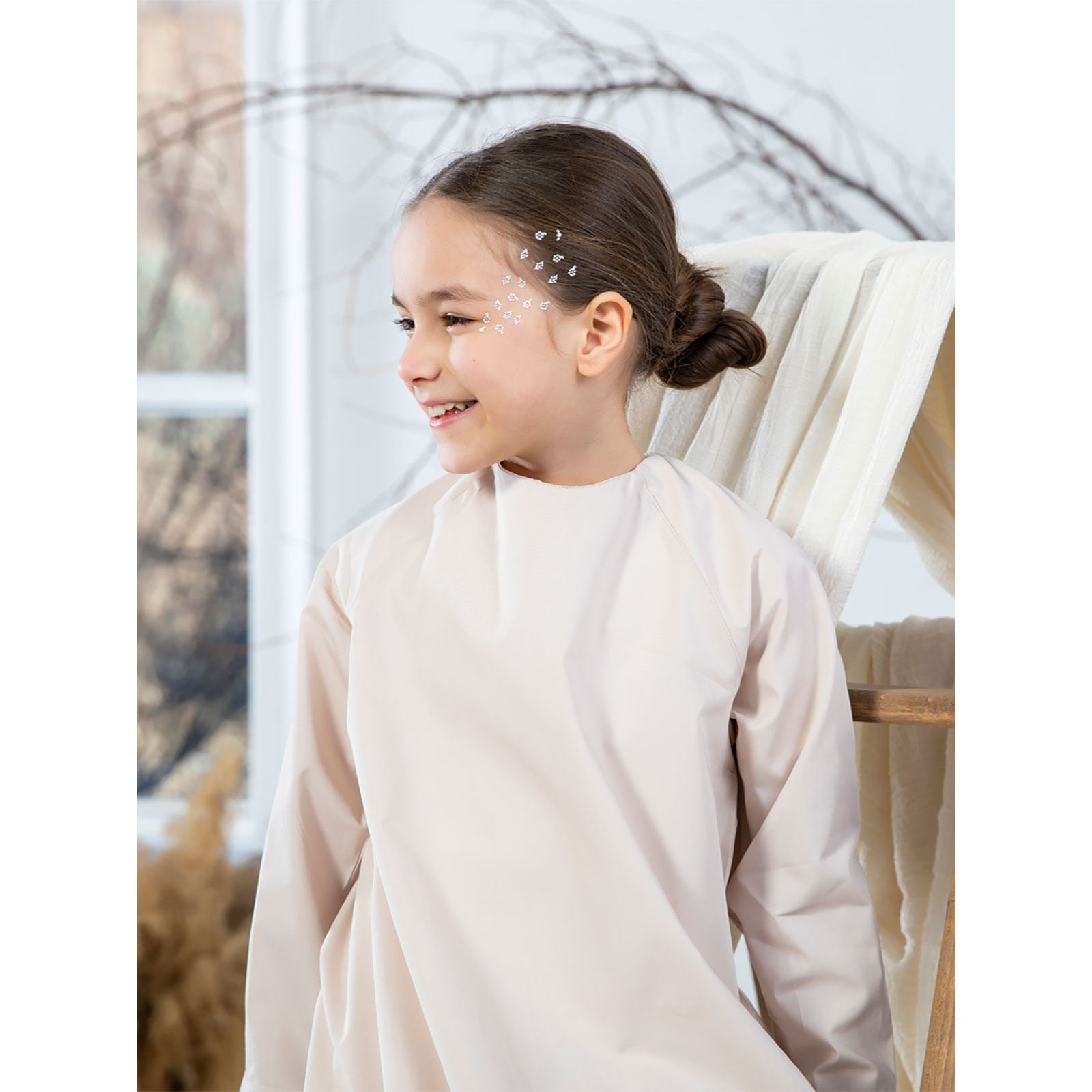 Burqa Bala Kız Çocuk Nur Kız Elbise 6-12 Yaş Bej