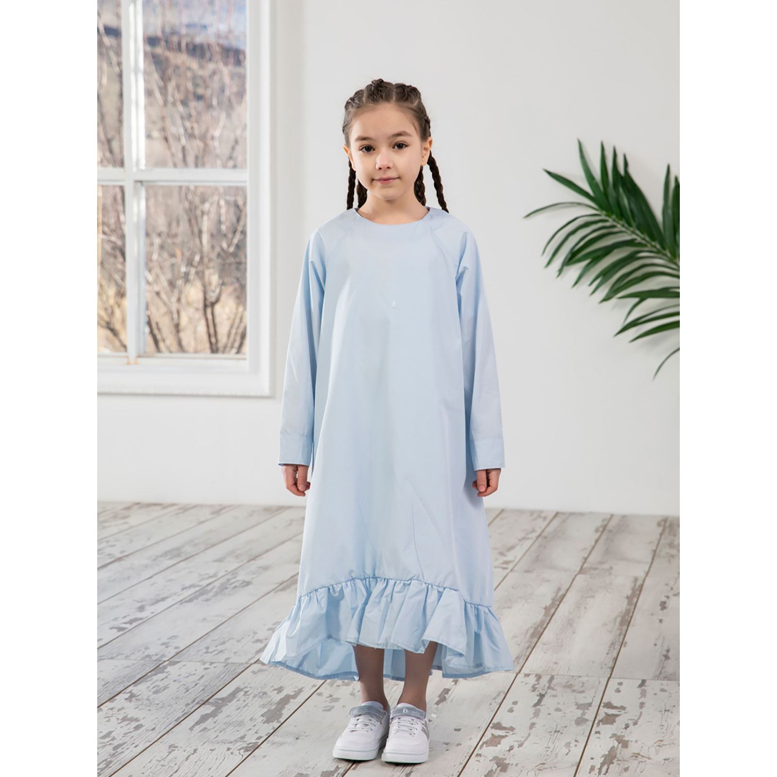 Burqa Bala Kız Çocuk Nur Kız Elbise 6-12 Yaş Mavi