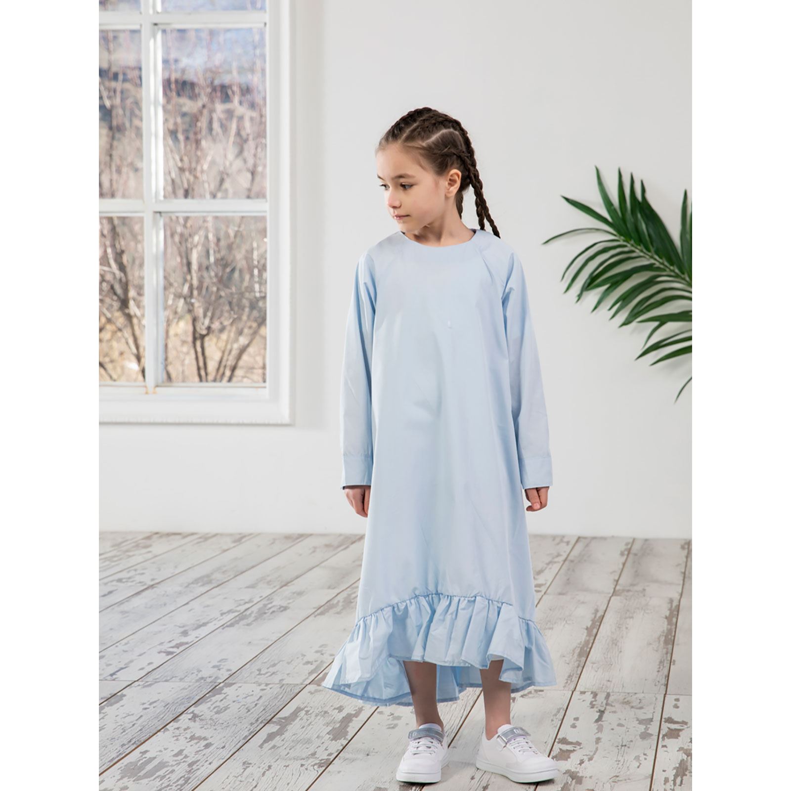 Burqa Bala Kız Çocuk Nur Kız Elbise 6-12 Yaş Mavi