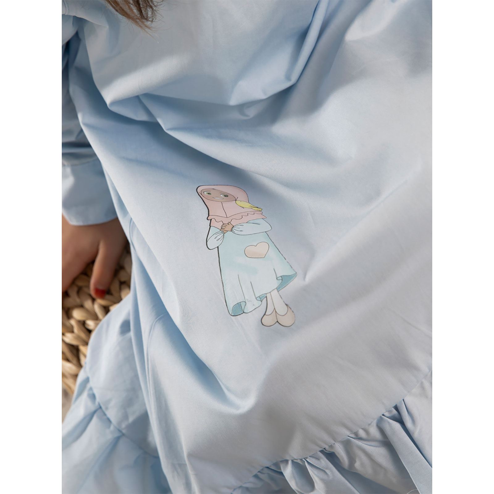 Burqa Bala Kız Çocuk Baskılı Nur Kız Elbise 6-12 Yaş Mavi