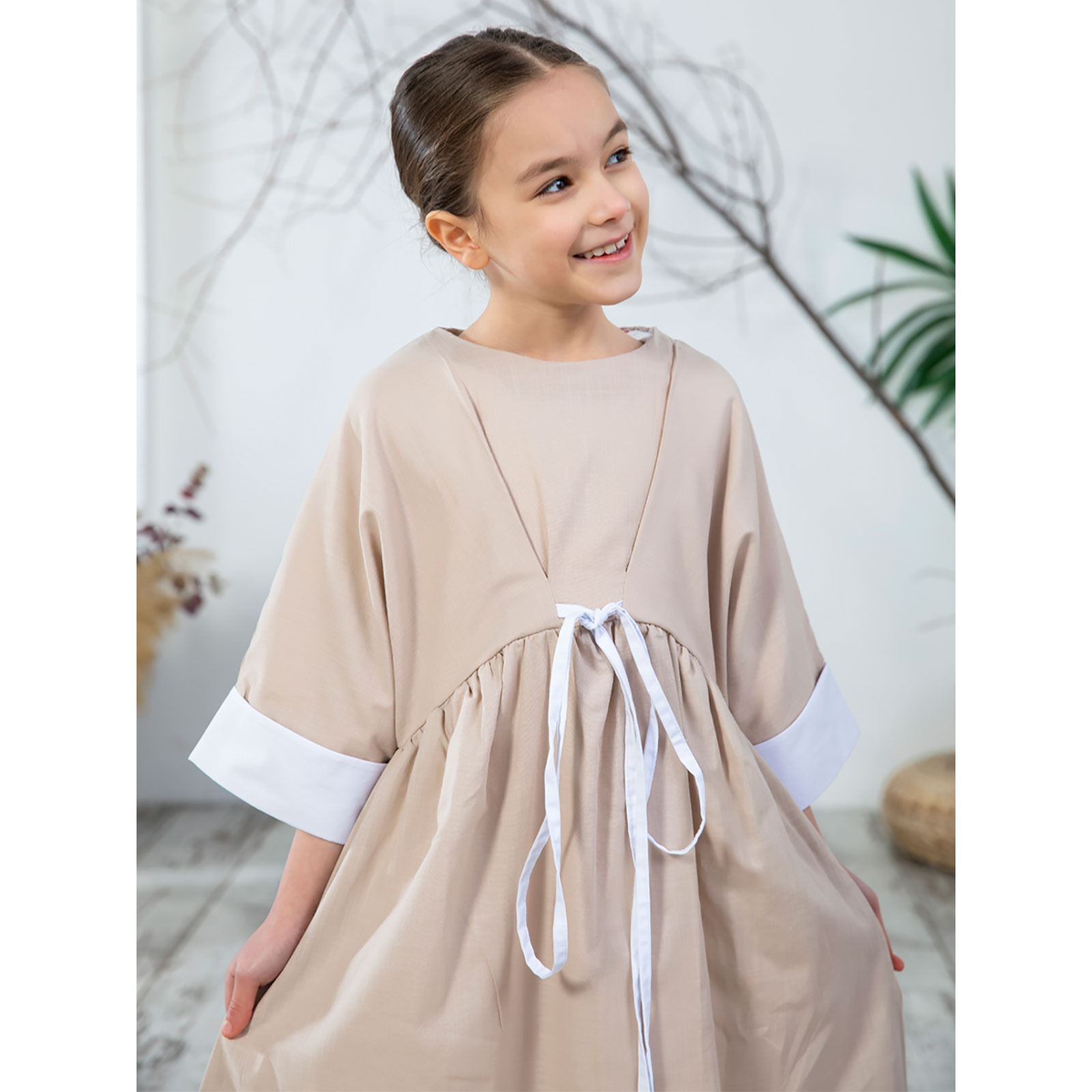 Burqa Bala Kız Çocuk Ekin Elbise 6-12 Yaş  Bej