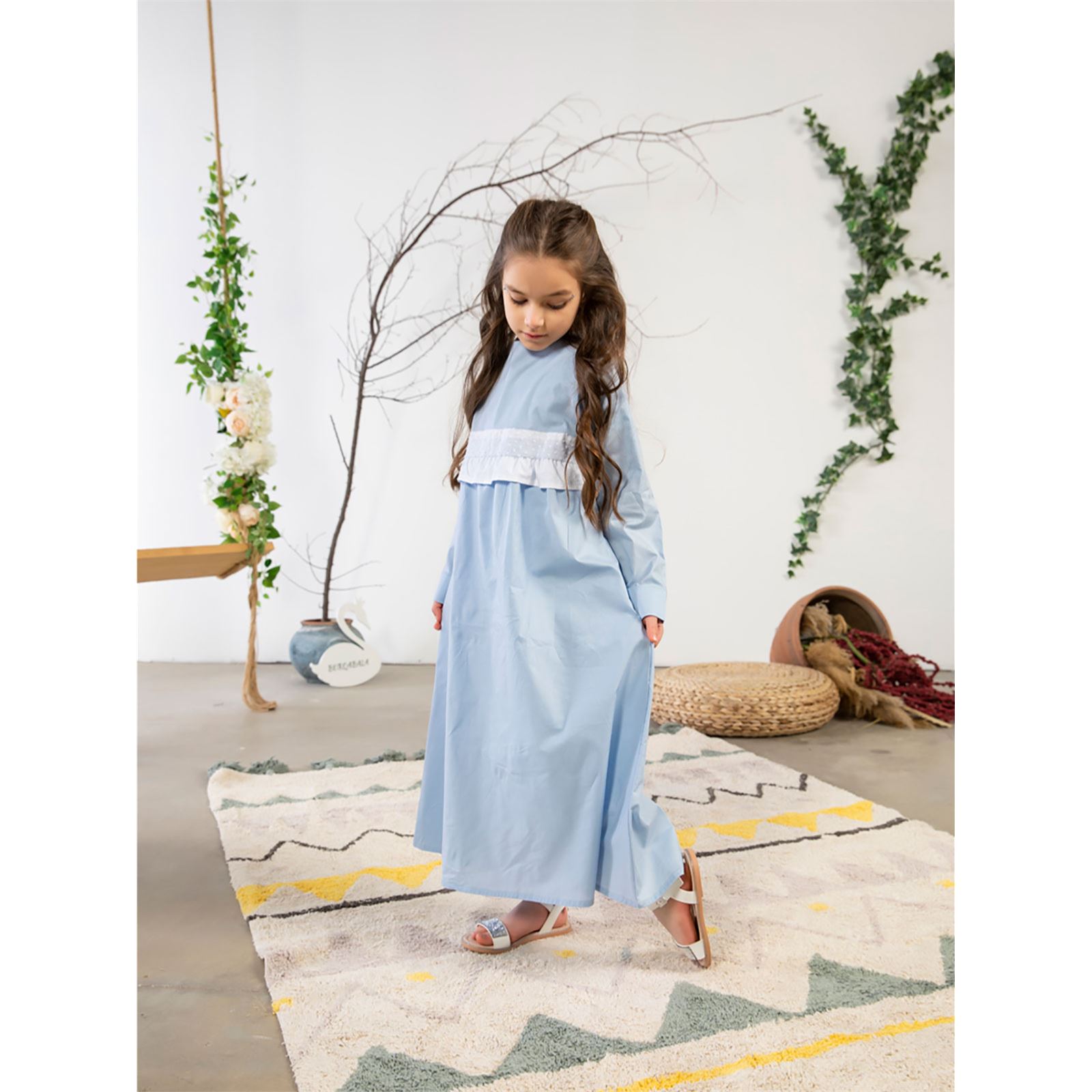 Burqa Bala Kız Çocuk Rüya Elbise 6-12 Yaş Mavi