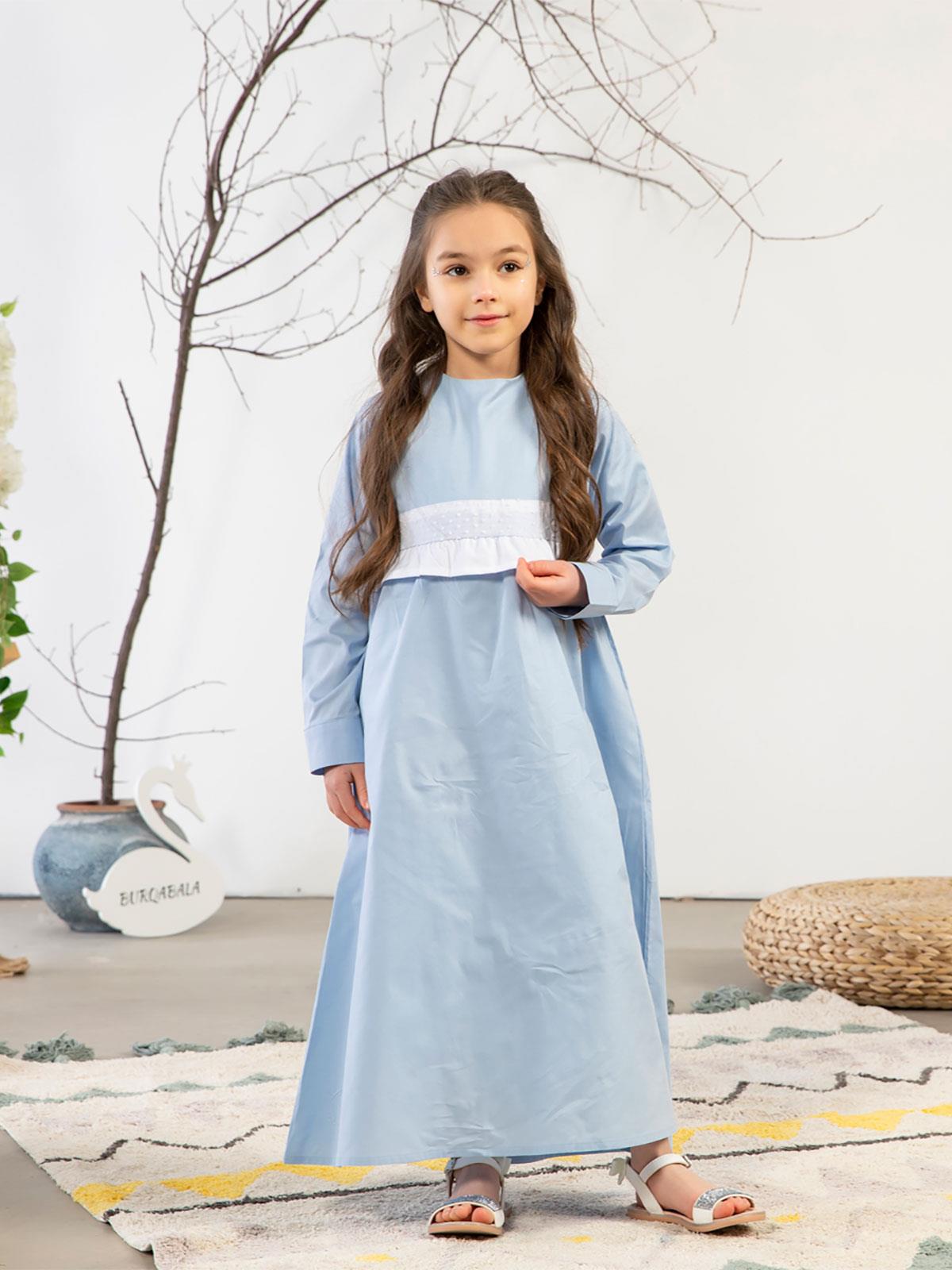Burqa Bala Kız Çocuk Rüya Elbise 6-12 Yaş Mavi