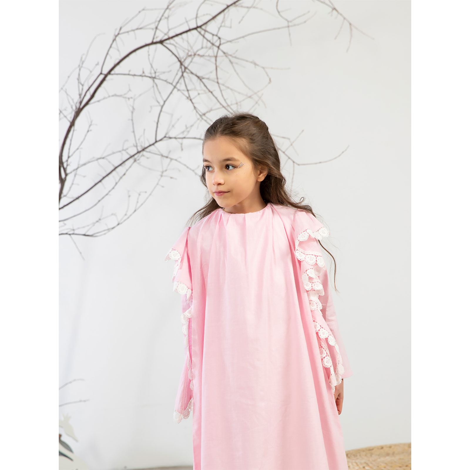 Burqa Bala Kız Çocuk Kuğu Elbise 6-12 Yaş Pembe
