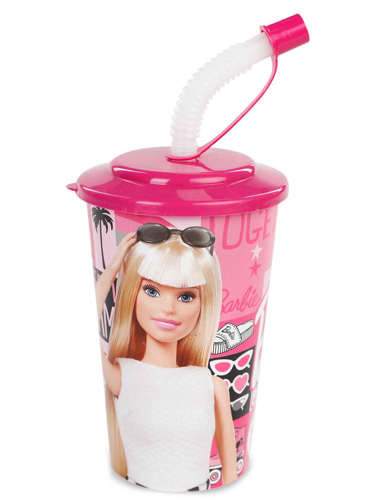 Tuffex - Barbie Kapaklı Pipetli Bardak Pembe