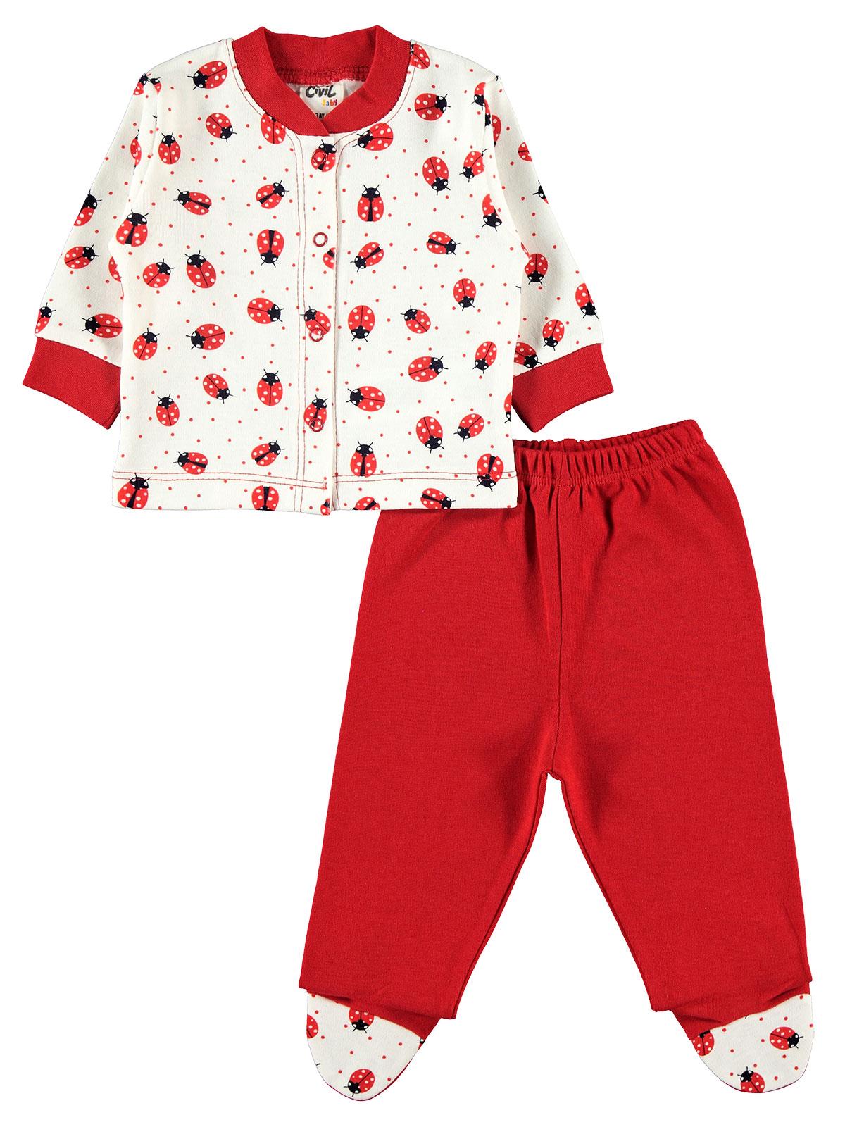 Civil Baby Kız Bebek Pijama Takımı 0-6 Ay Kırmızı