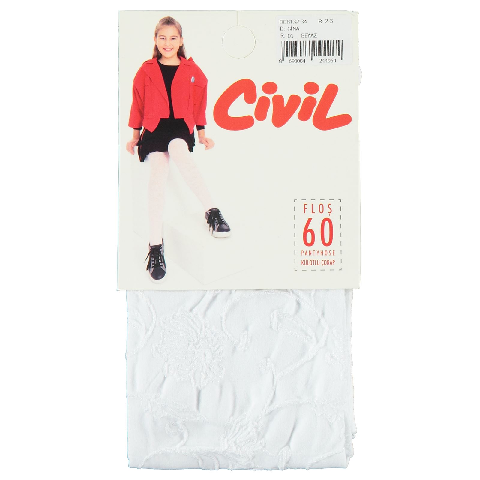 Civil Kız Çocuk Külotlu Çorap 2-13 Yaş Beyaz