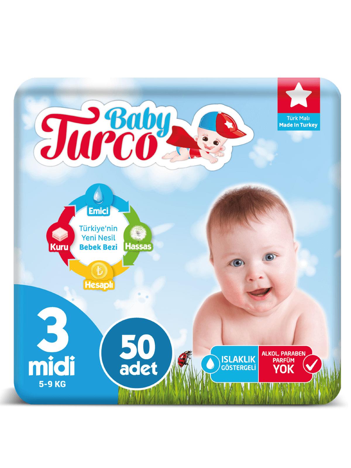 Baby Turco Bebek Bezi 3 Beden Midi 50 Adet