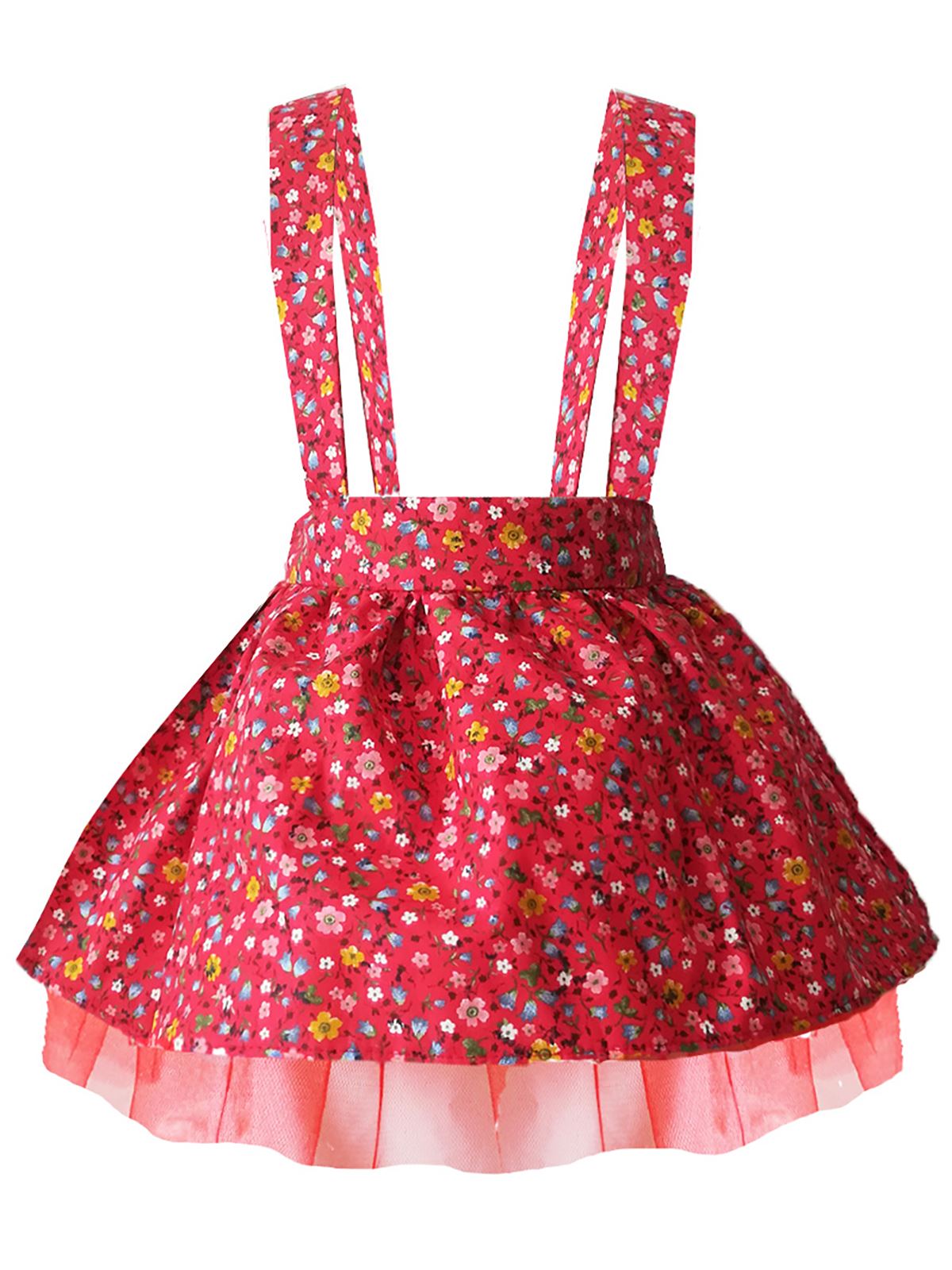 Shecco Babba Kız Çocuk Elbise Tütü Kırmızı Çiçekli 5-8 Yaş