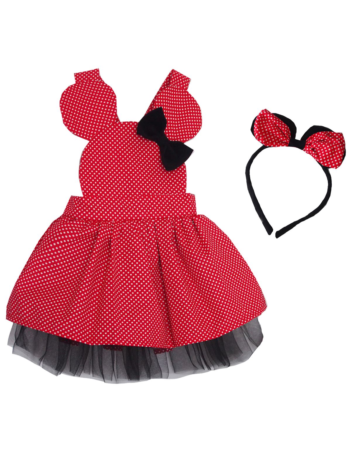 Shecco Babba Kız Çocuk Elbise Kırmızı Puantiyeli - Tütü Elbise Taç Takım 5-8 Yaş