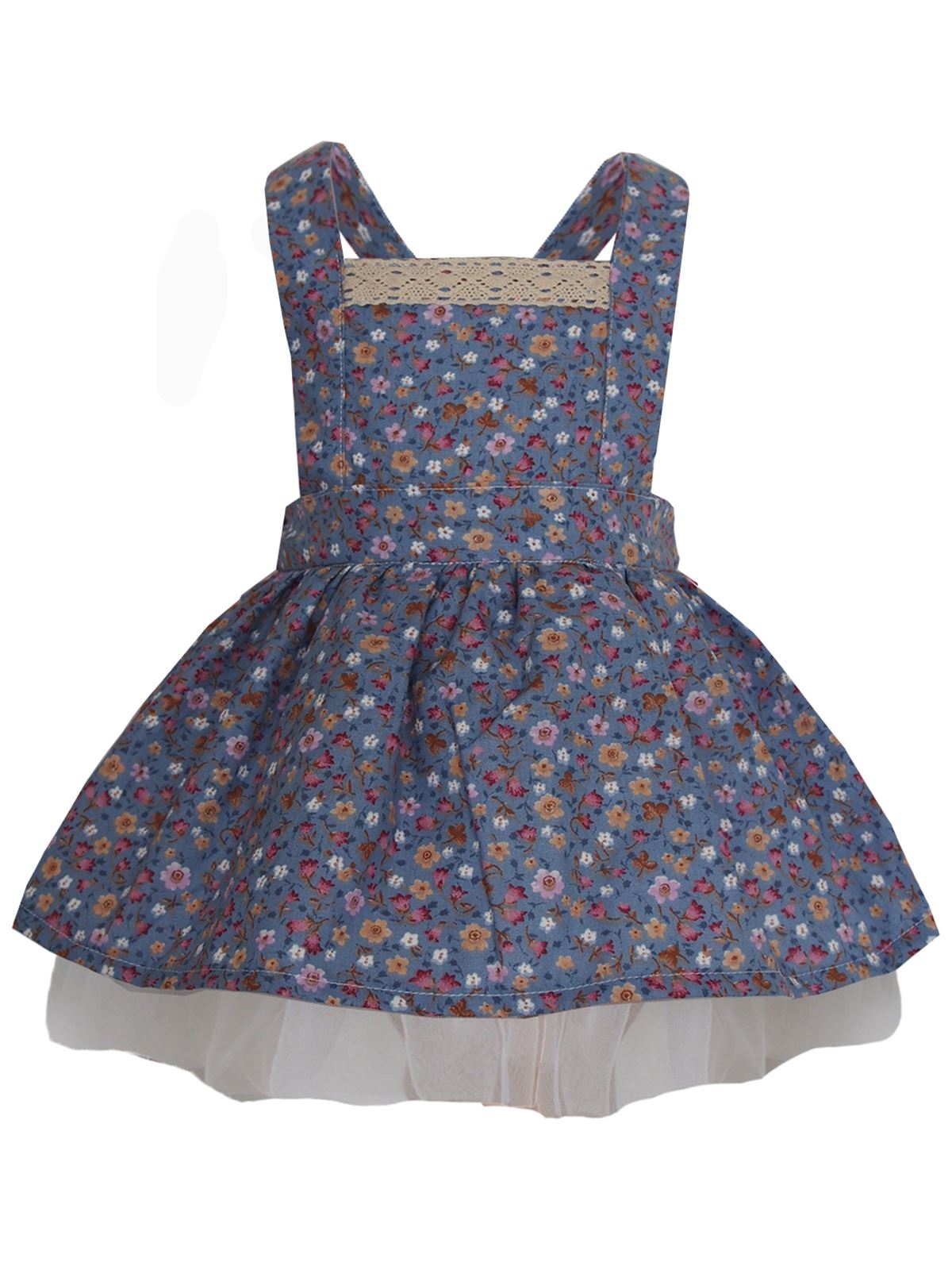 Shecco Babba Kız Çocuk Elbise Mavi Çiçekli 5-8 Yaş