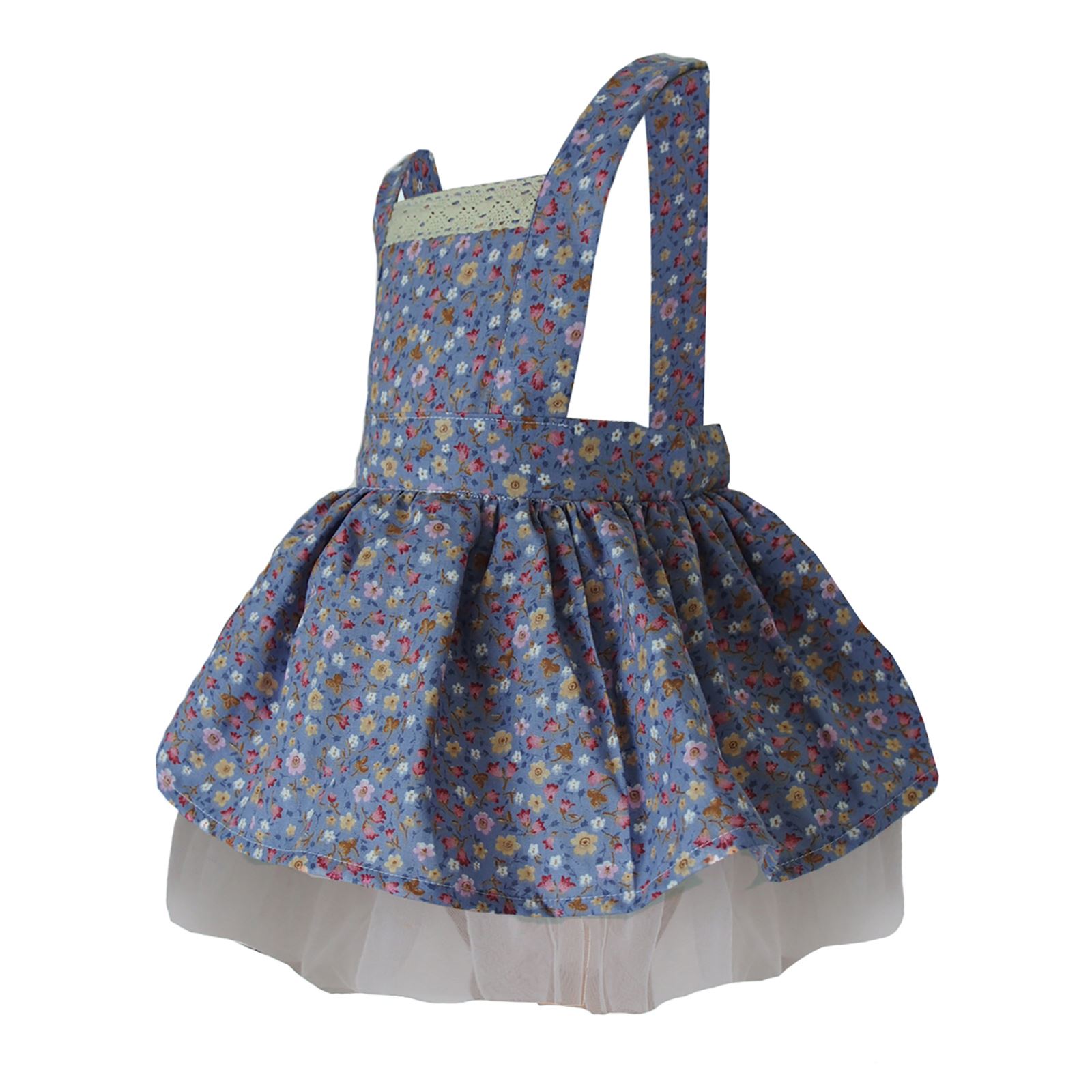 Shecco Babba Kız Çocuk Elbise Mavi Çiçekli 5-8 Yaş