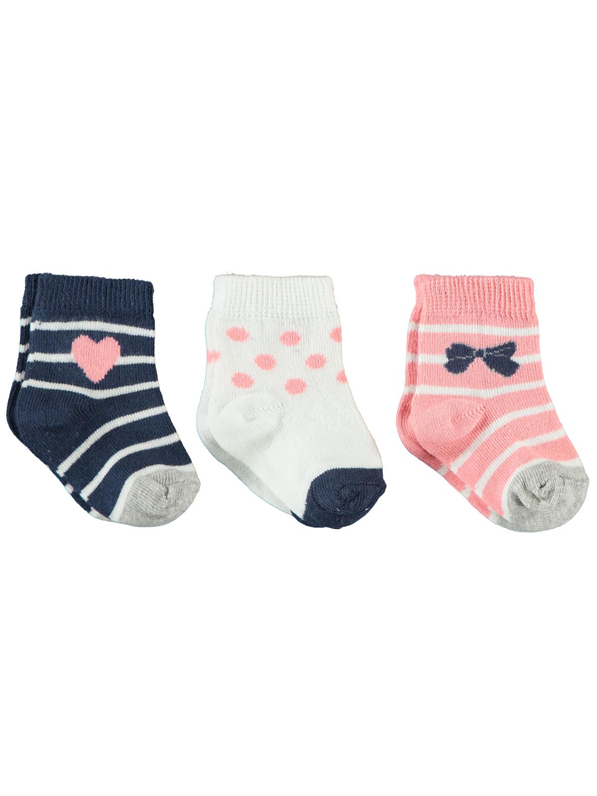 Civil Baby Kız Bebek 3'lü Çorap Set 0-6 Ay Lacivert