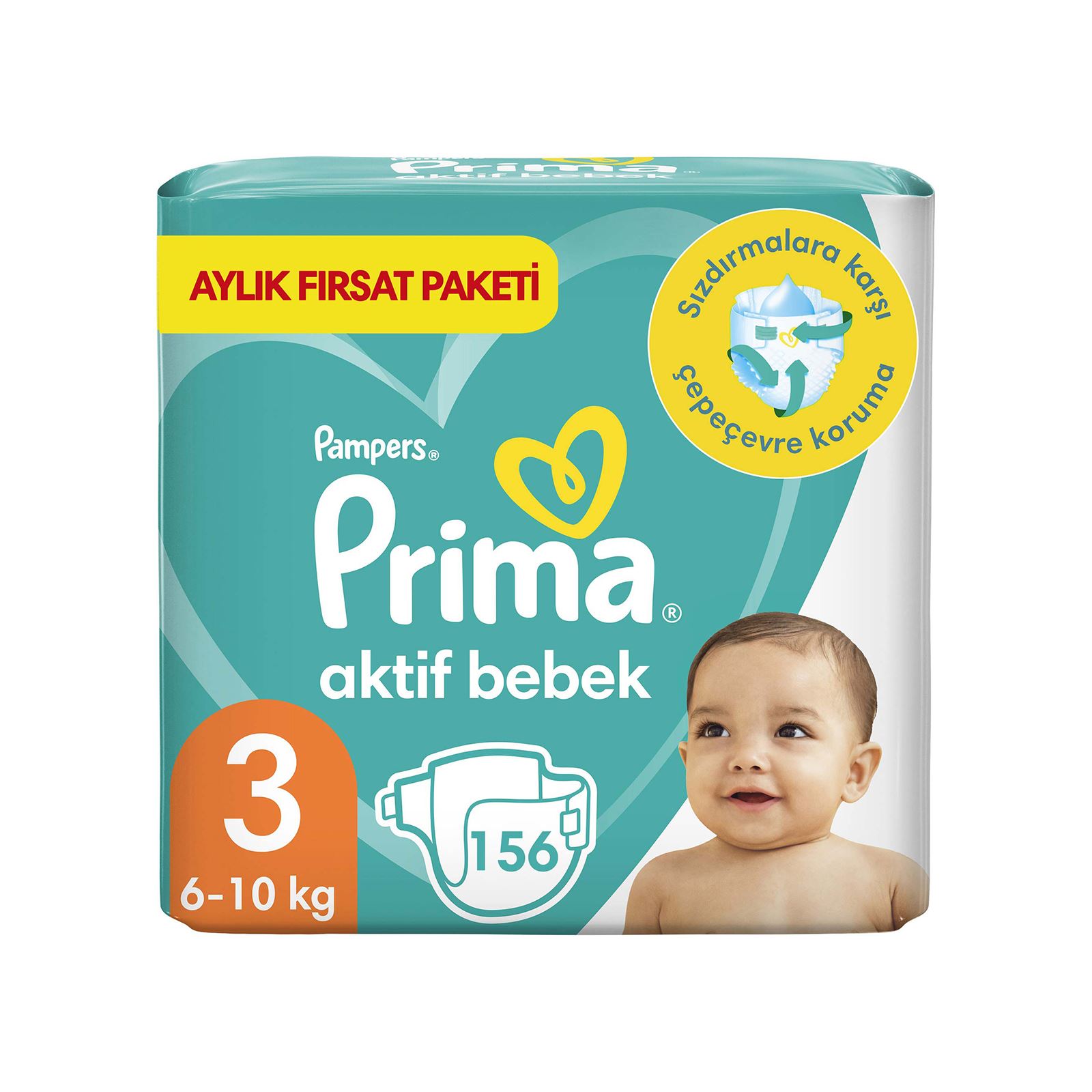 Prima Bebek Bezi Aktif Bebek 3 Beden Midi 156 Adet Aylık Fırsat Paketi
