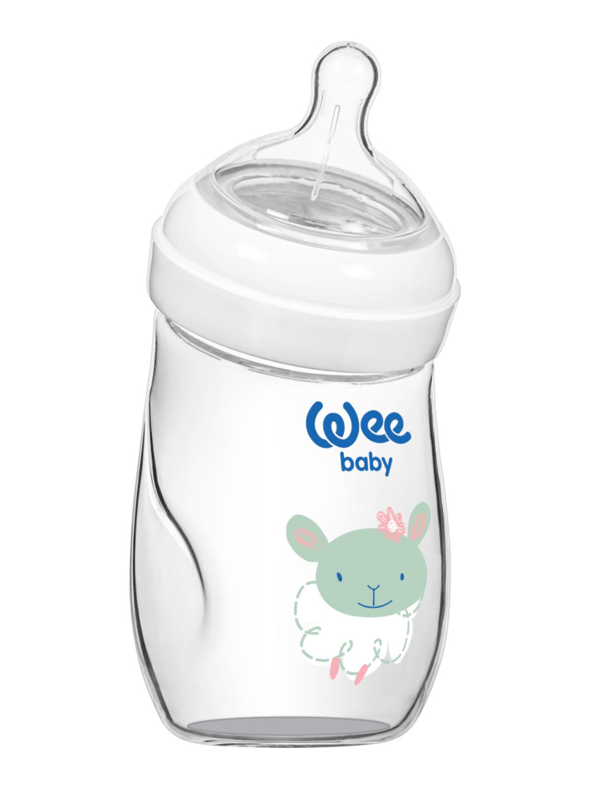 Wee Baby Natural Isıya Dayanıklı Açılı Cam Biberon 180 ml - KUZU