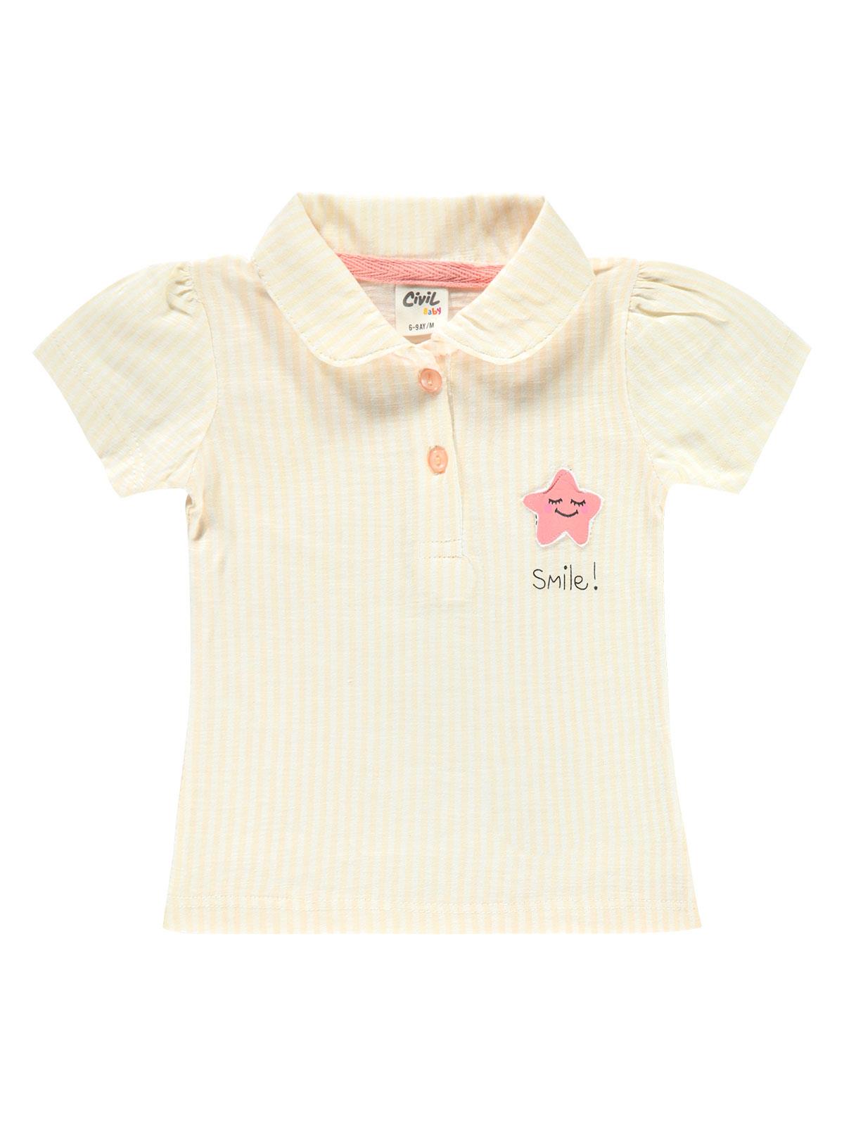 Civil Baby Kız Bebek Likralı Tişört 6-18 Ay Bebe Pudra