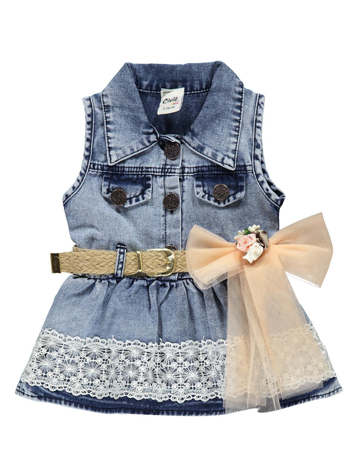 Civil Baby Kız Bebek Kot Elbise 6-18 Ay Buz Mavi