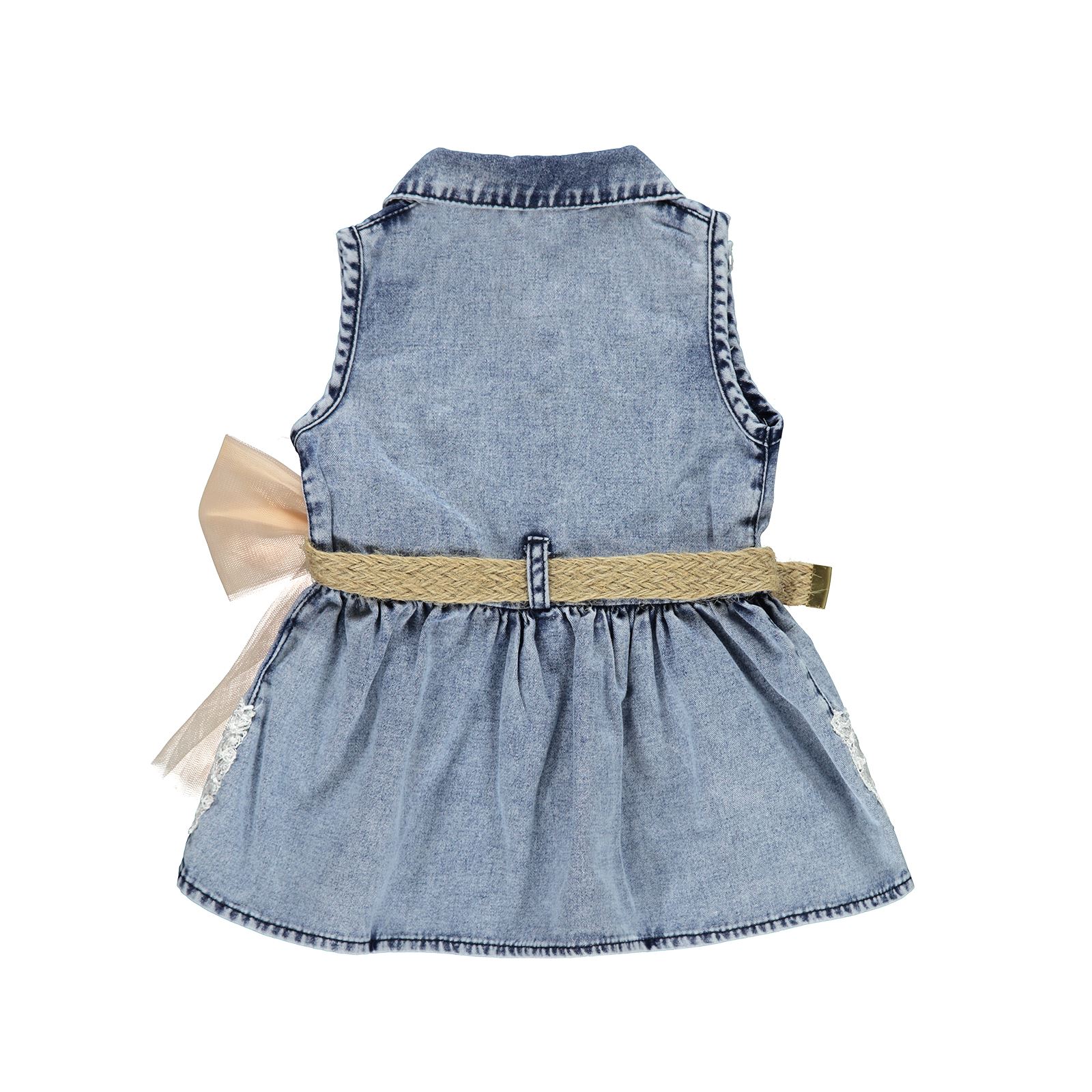 Civil Baby Kız Bebek Kot Elbise 6-18 Ay Buz Mavi