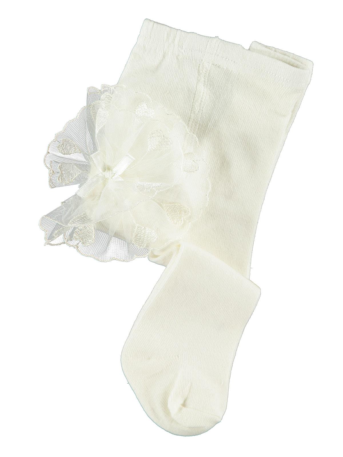 Minidamla Kız Bebek Dantelli Külotlu Çorap 0-24 Ay Ekru